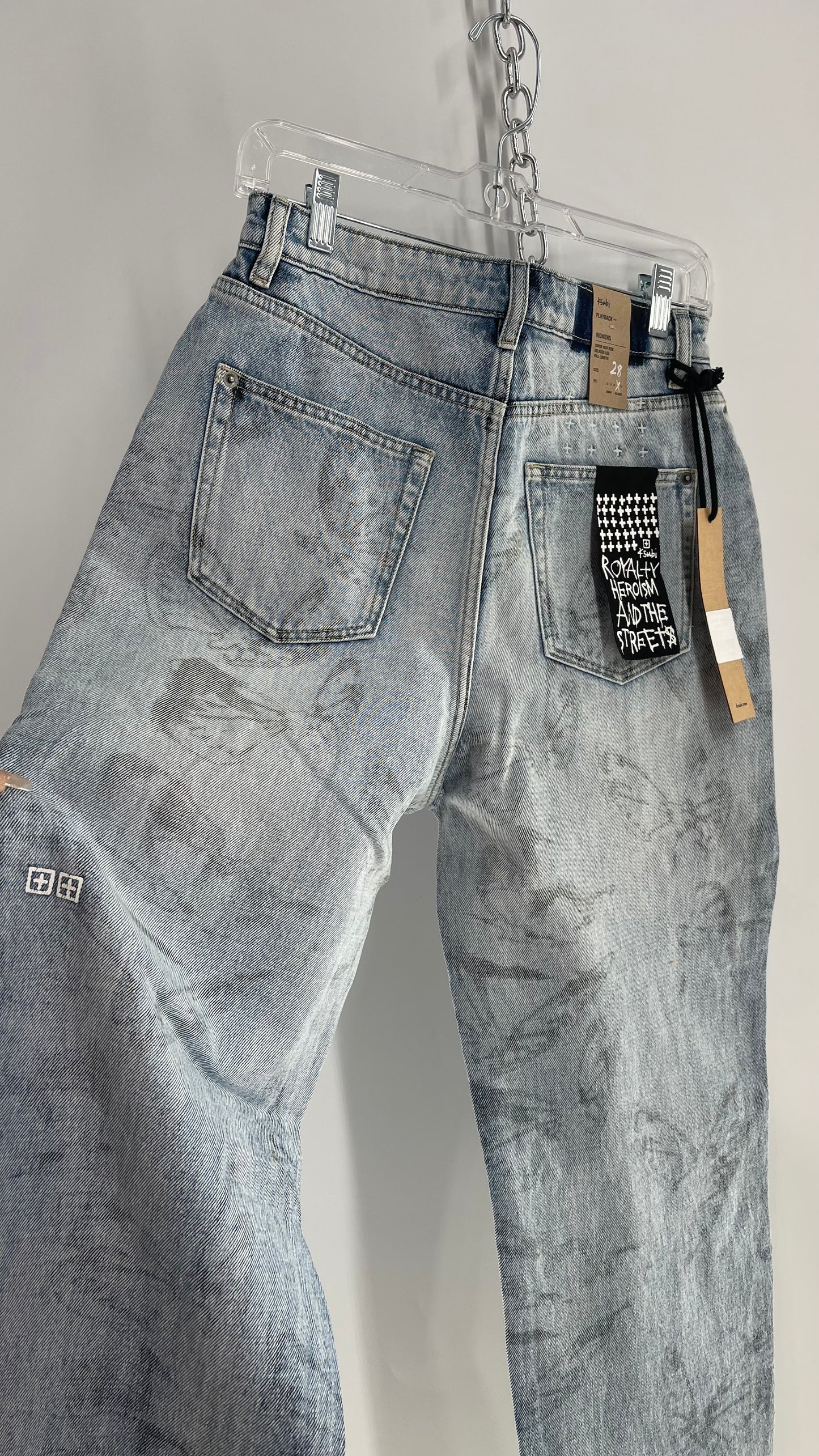 KSUBI Light Wash Butterfly Graphic Jeans with Tags Attached (28)