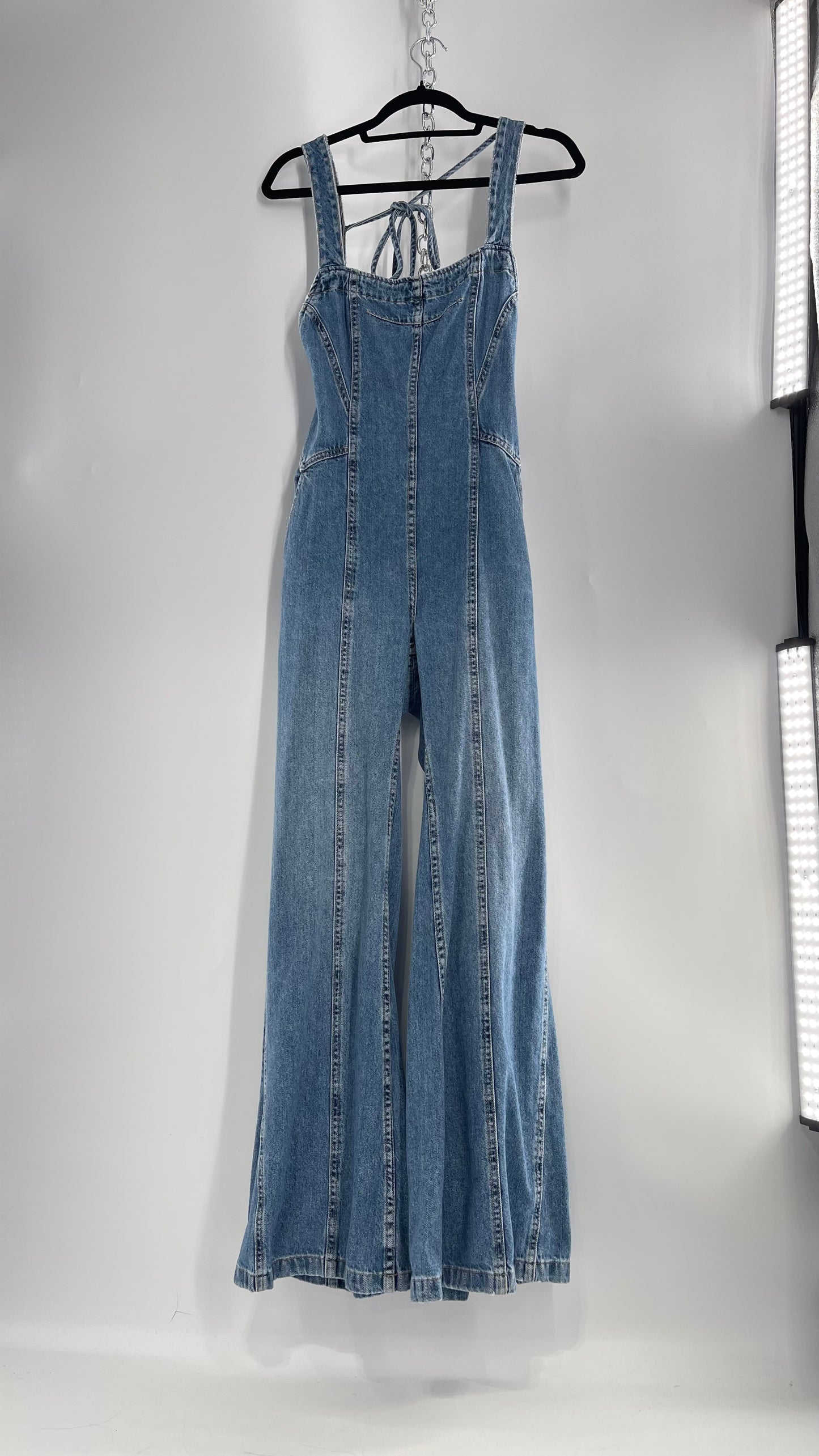 Free People Denim Backless Wide Leg Jumpsuit with Tags Attached (Small)