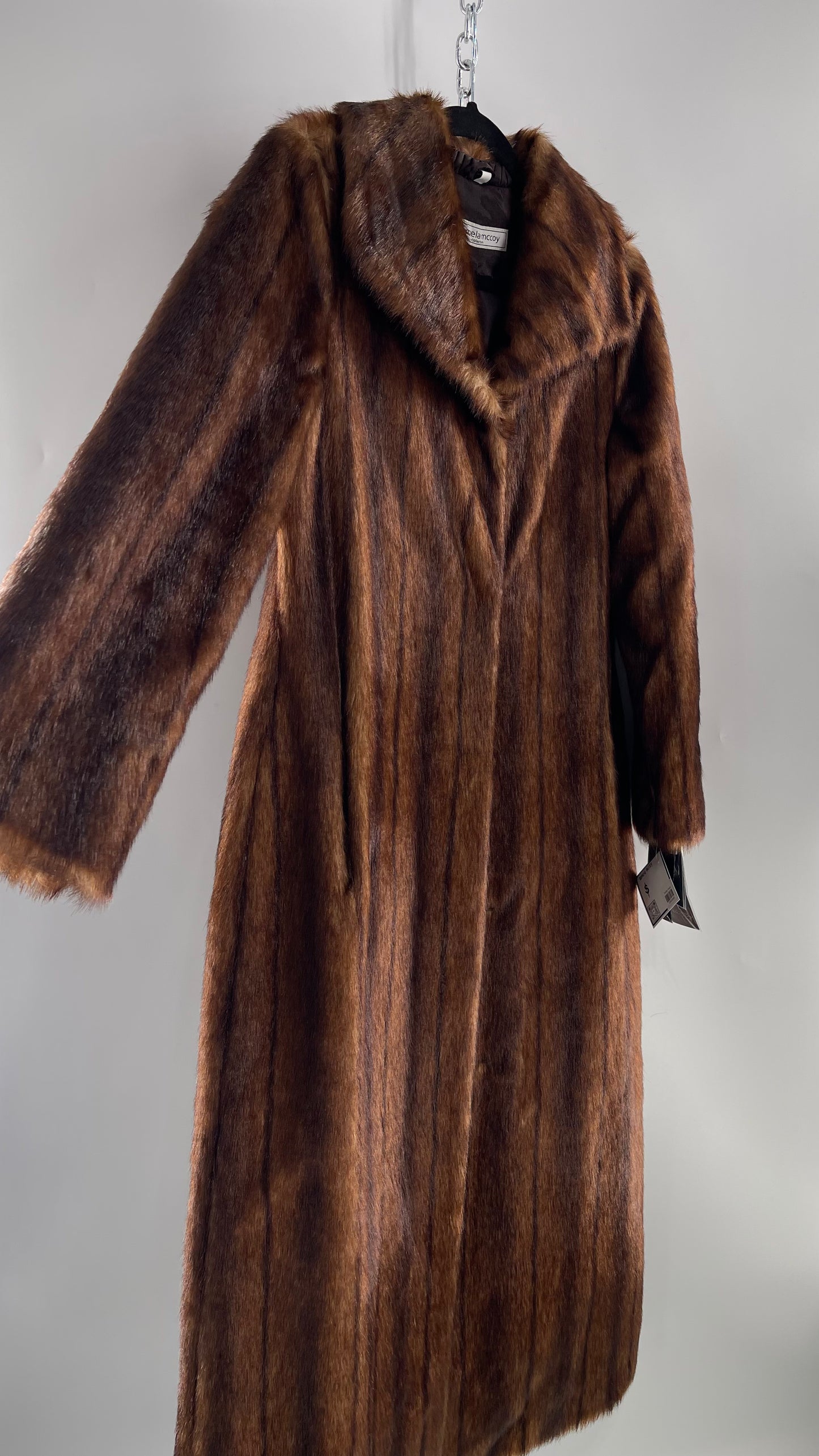 Deadstock Vintage Pamela McCoy Full Length Faux Fur Duster Coat (XS)