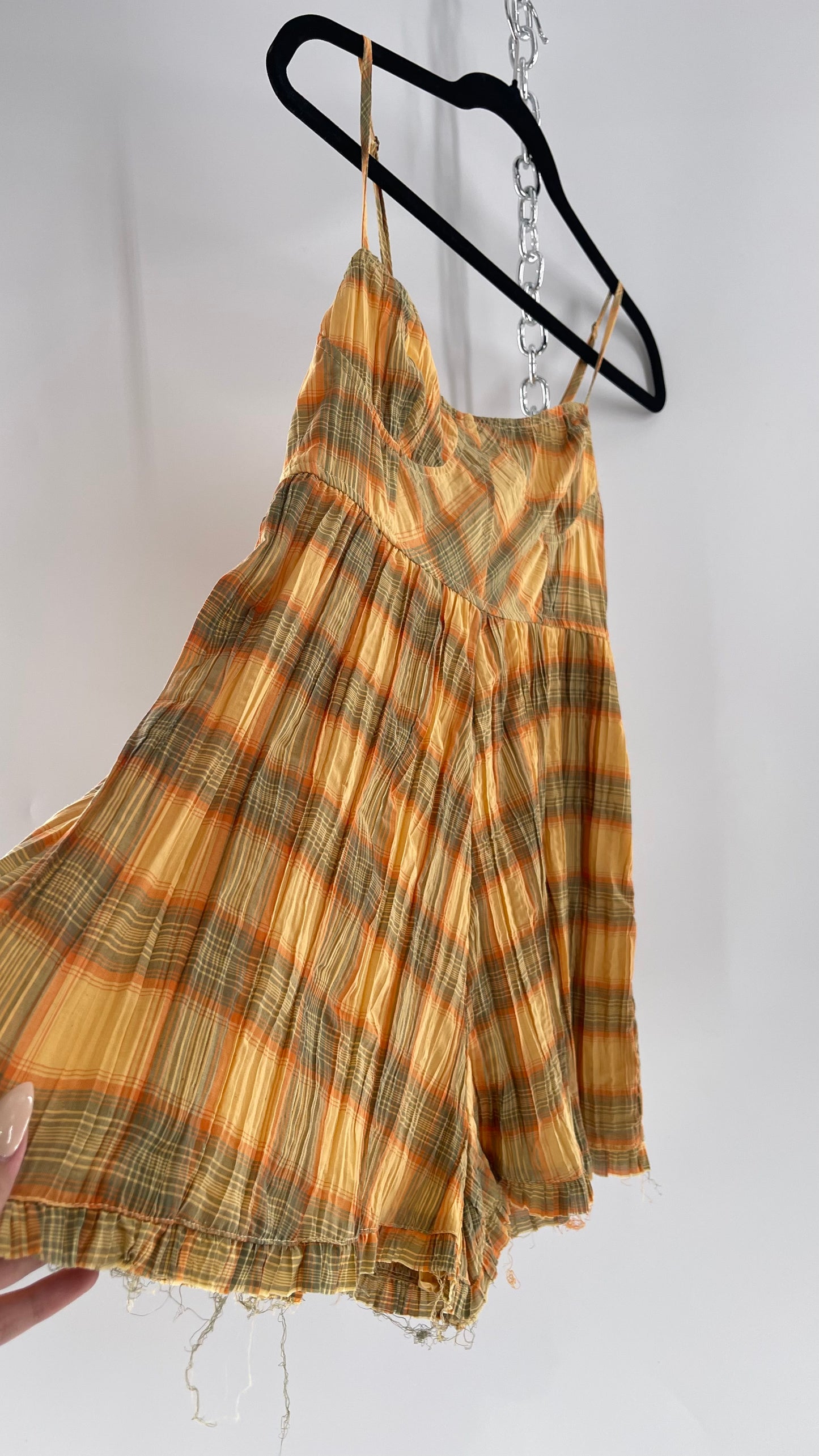 Urban Outfitters Yellow Plaid Playsuit Romper with Faux Bustier Stitching (Small)