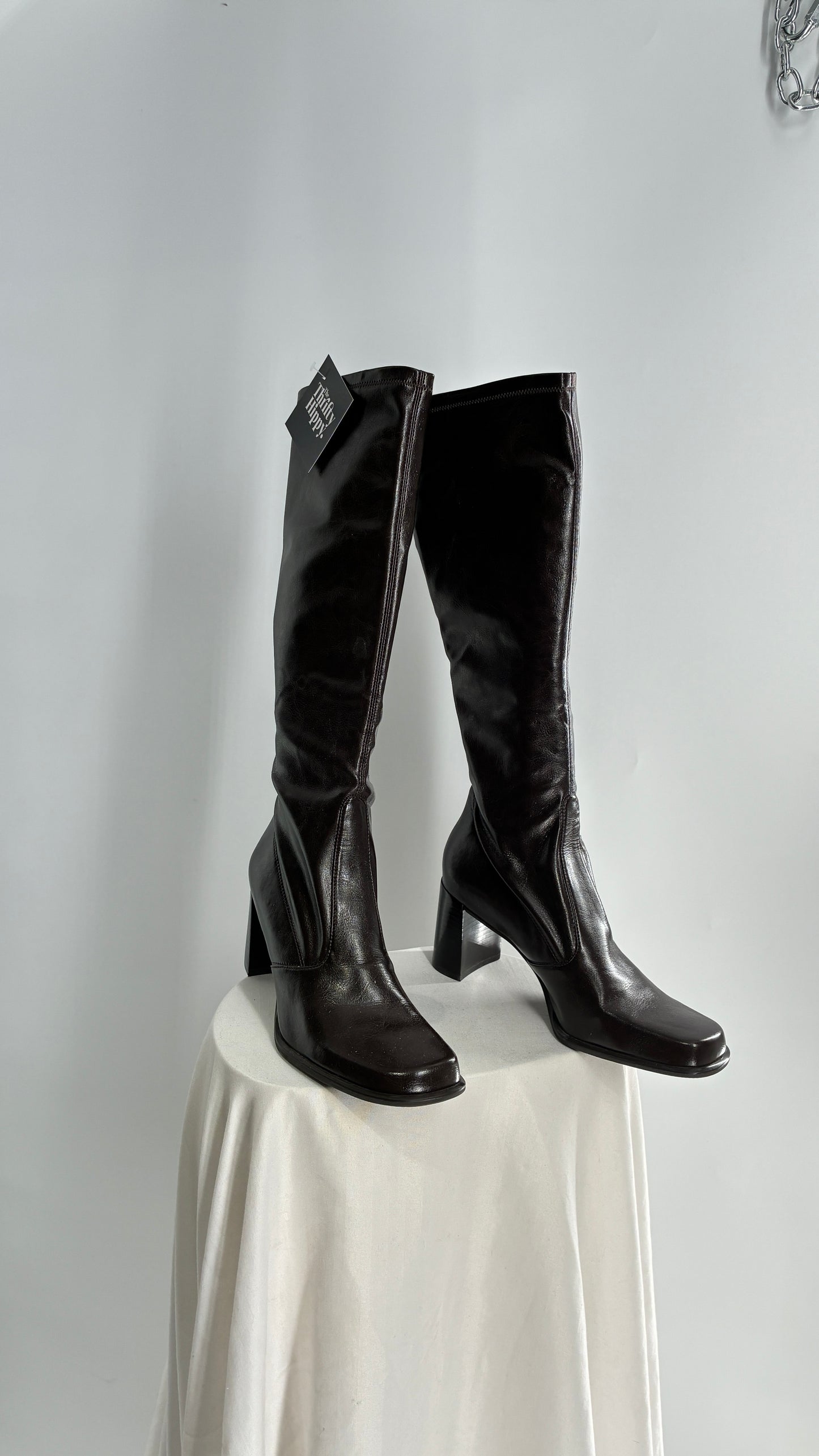 Vintage FRANCO SARTO Made in Brazil Square Toe Knee High Boots with Block Heel (8.5)