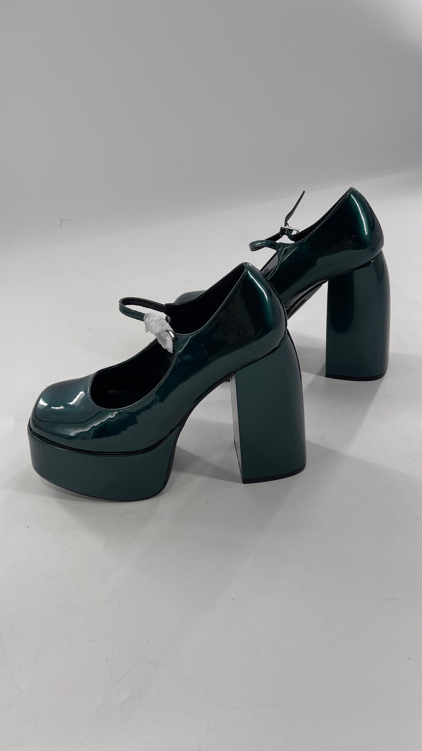 KOI FOOTWEAR Patent Emerald Green Platform Chunky Heel Mary Janes (9/39)