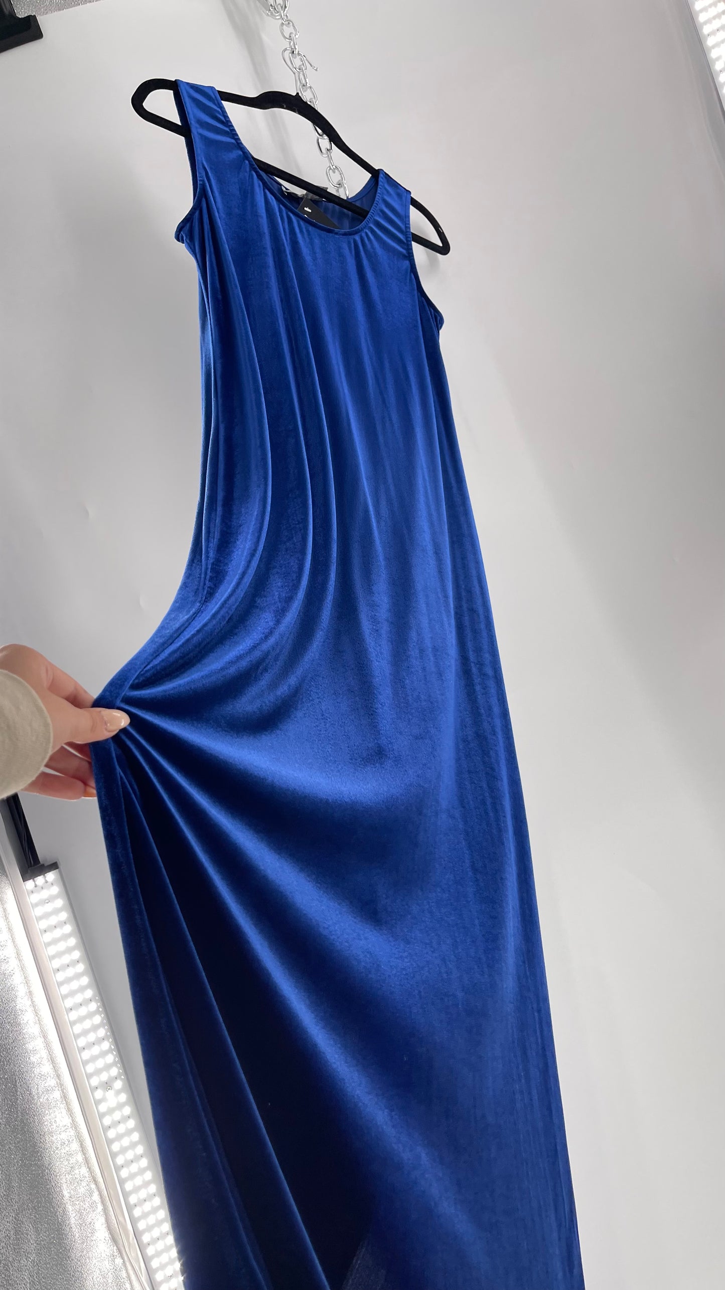 Vintage Carol Anderson Royal Blue Velvet Square Neckline Floor Length Dress (Medium)