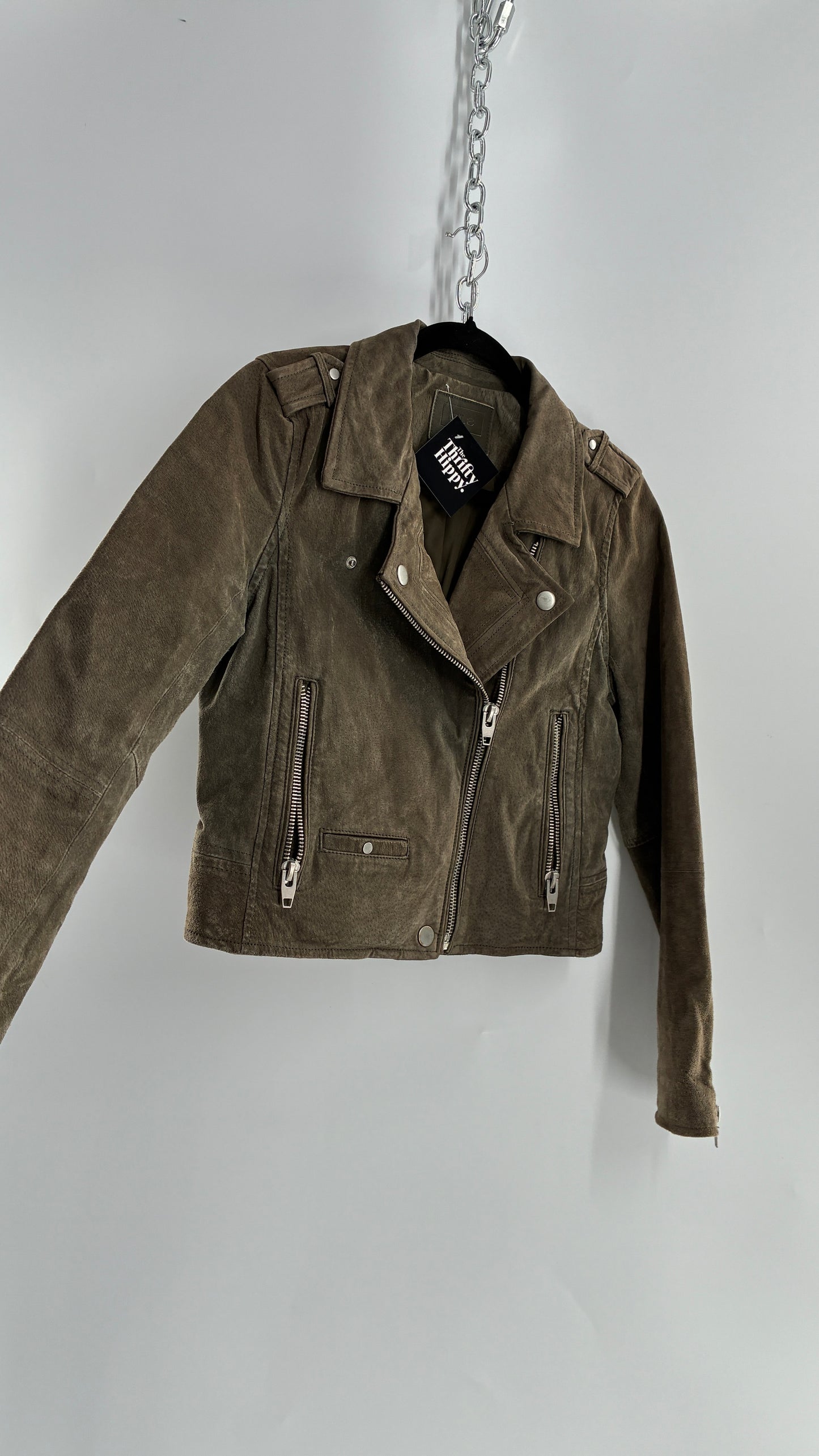 Vintage SL8 Genuine Suede Leather Motorcycle Style Jacket (Medium)
