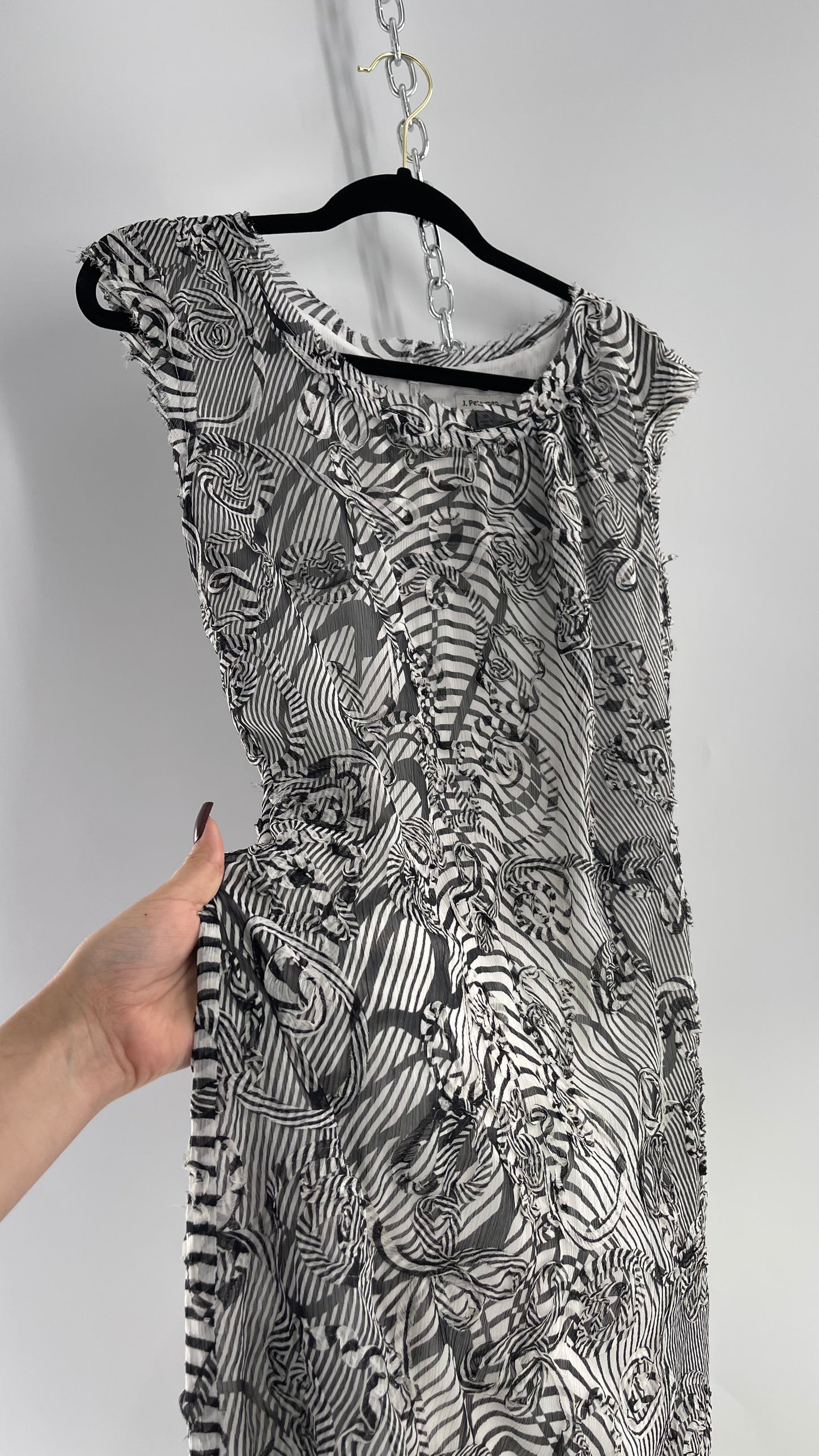 Vintage J. Peterman Black and White Midi Dress with Embroidered Details (10)
