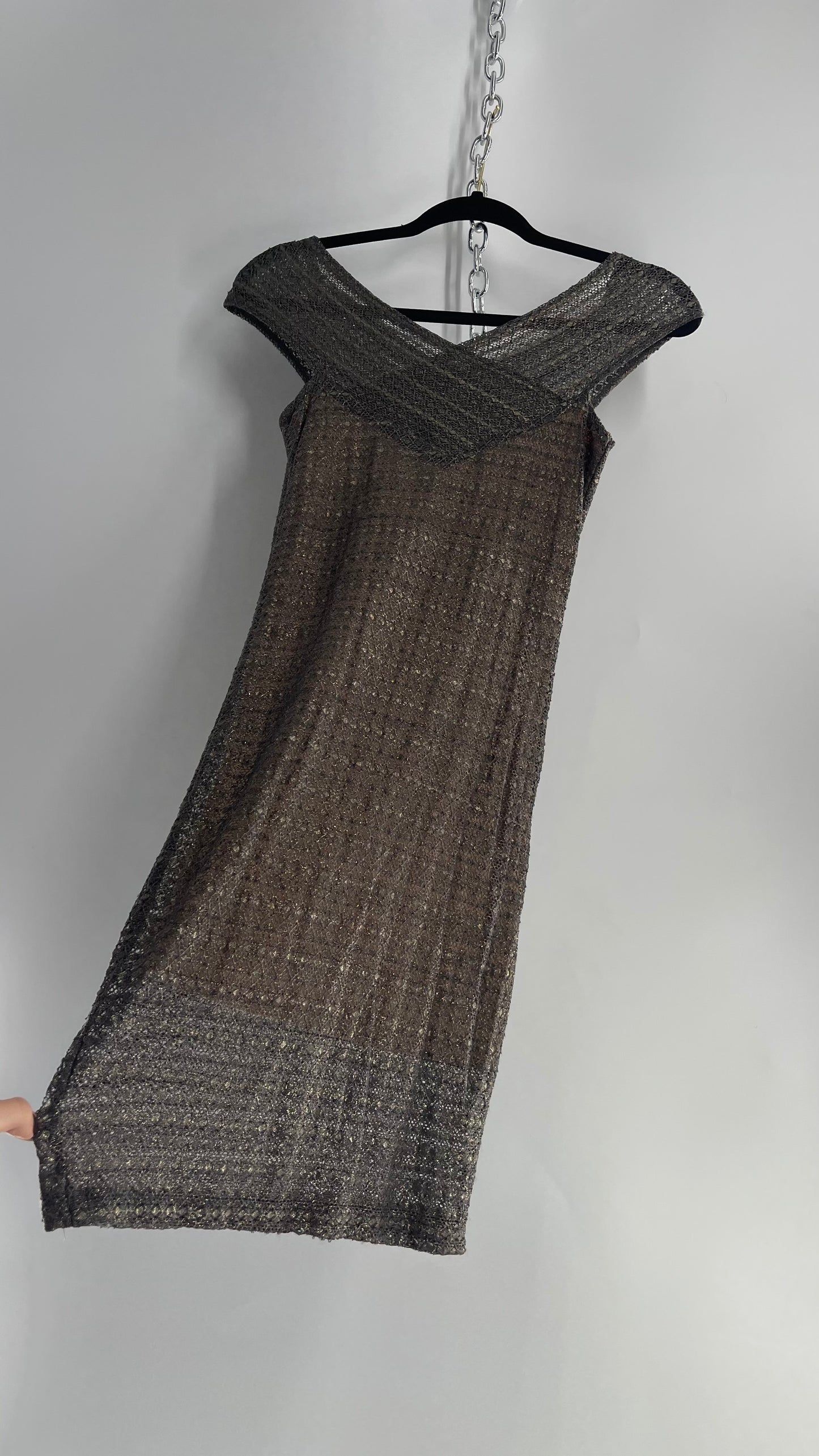Nightcap Clothing X Free People Off the Shoulder Metallic Tinsel Lace Dress (XS)
