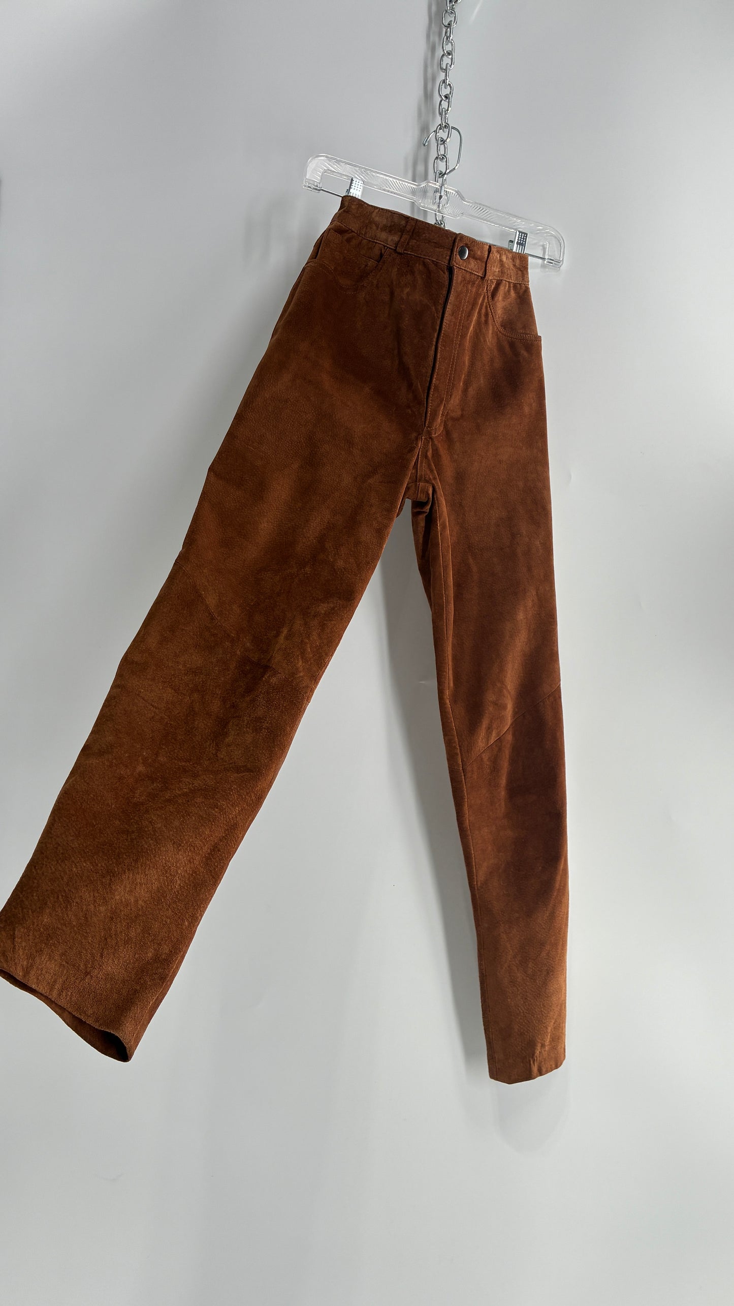 Vintage 1980 ANNTAYLOR High Waisted Brown Suede Leather Straight Leg Bottoms (2)