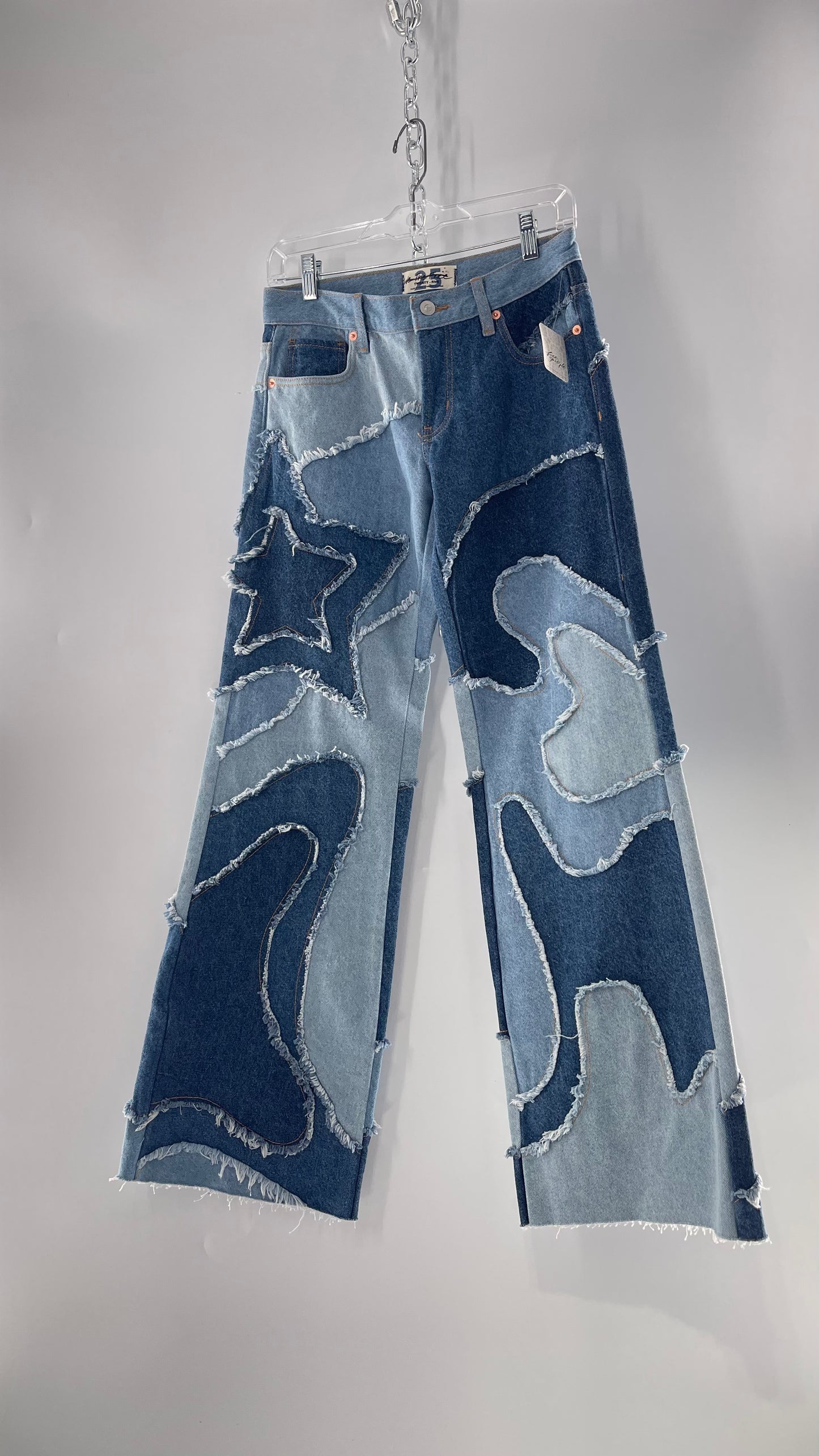 Free People Multi Denim Toned Wavy Patched Jeans (25) ***WITH TAGS***