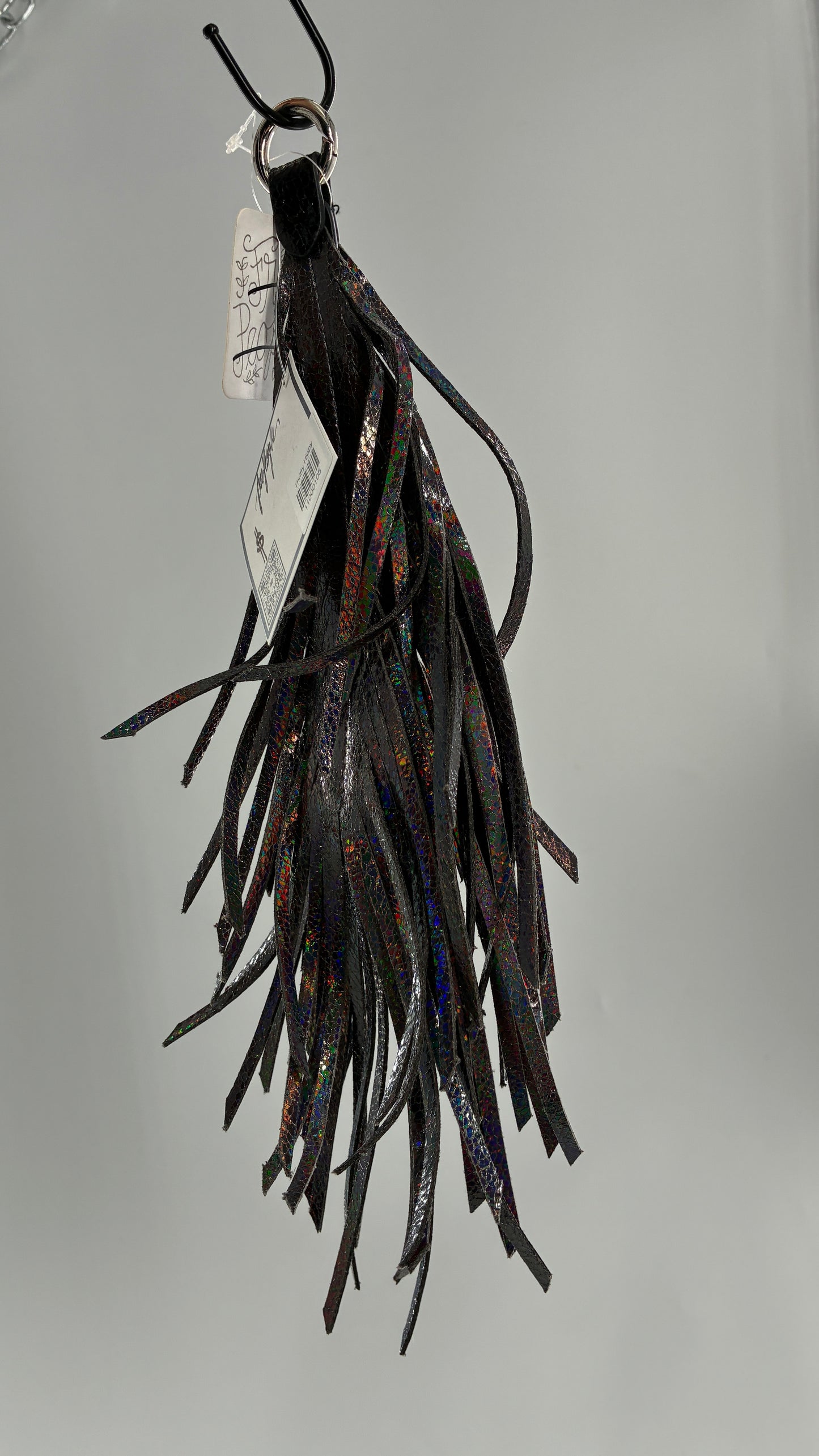 Free People Iridescent Silver Leather Feather Keychain Ring with Tags Attached