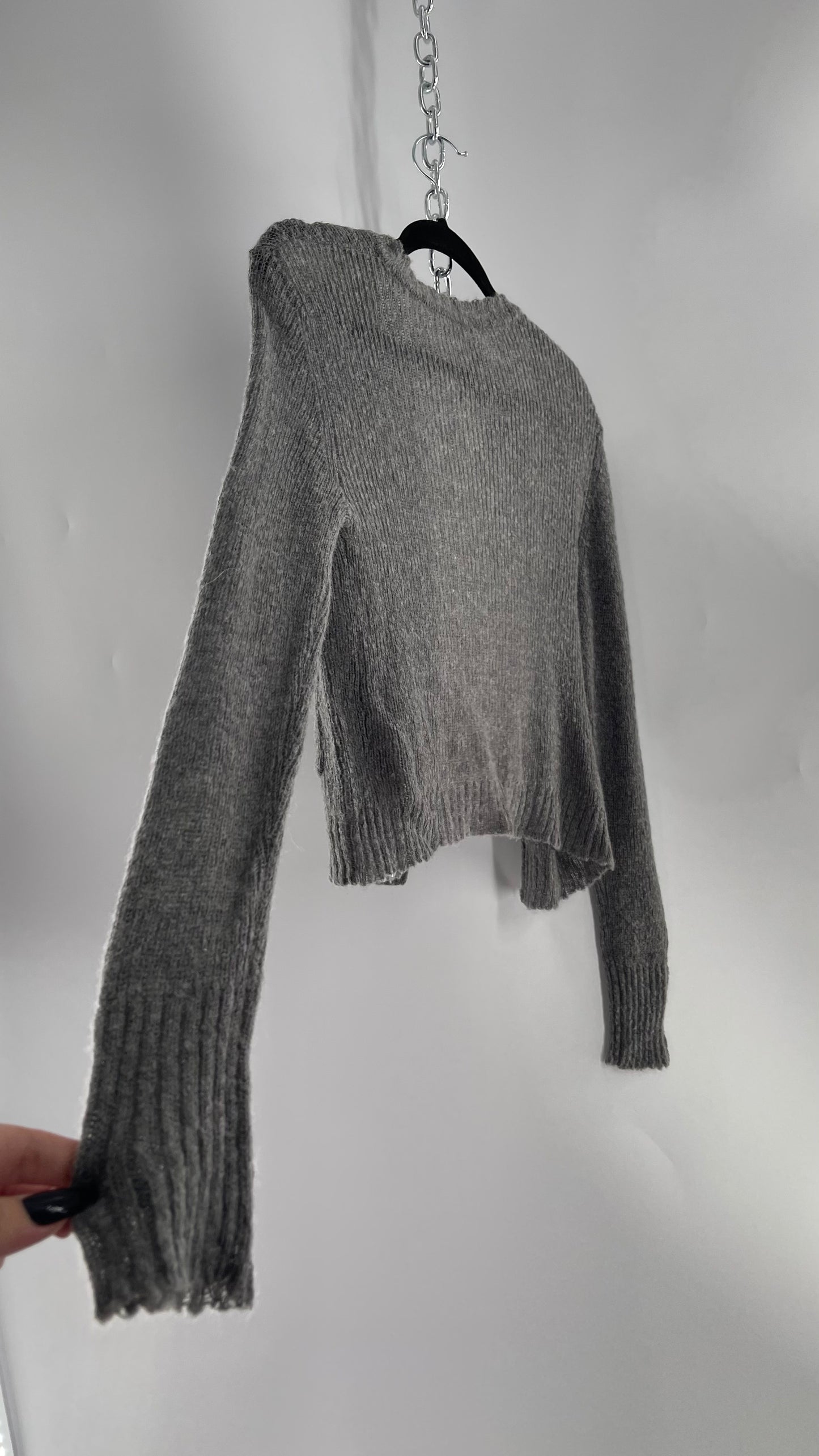 Free People Gray Pocketed Cropped Cardigan (XS) 29% Mohair 21% Wool