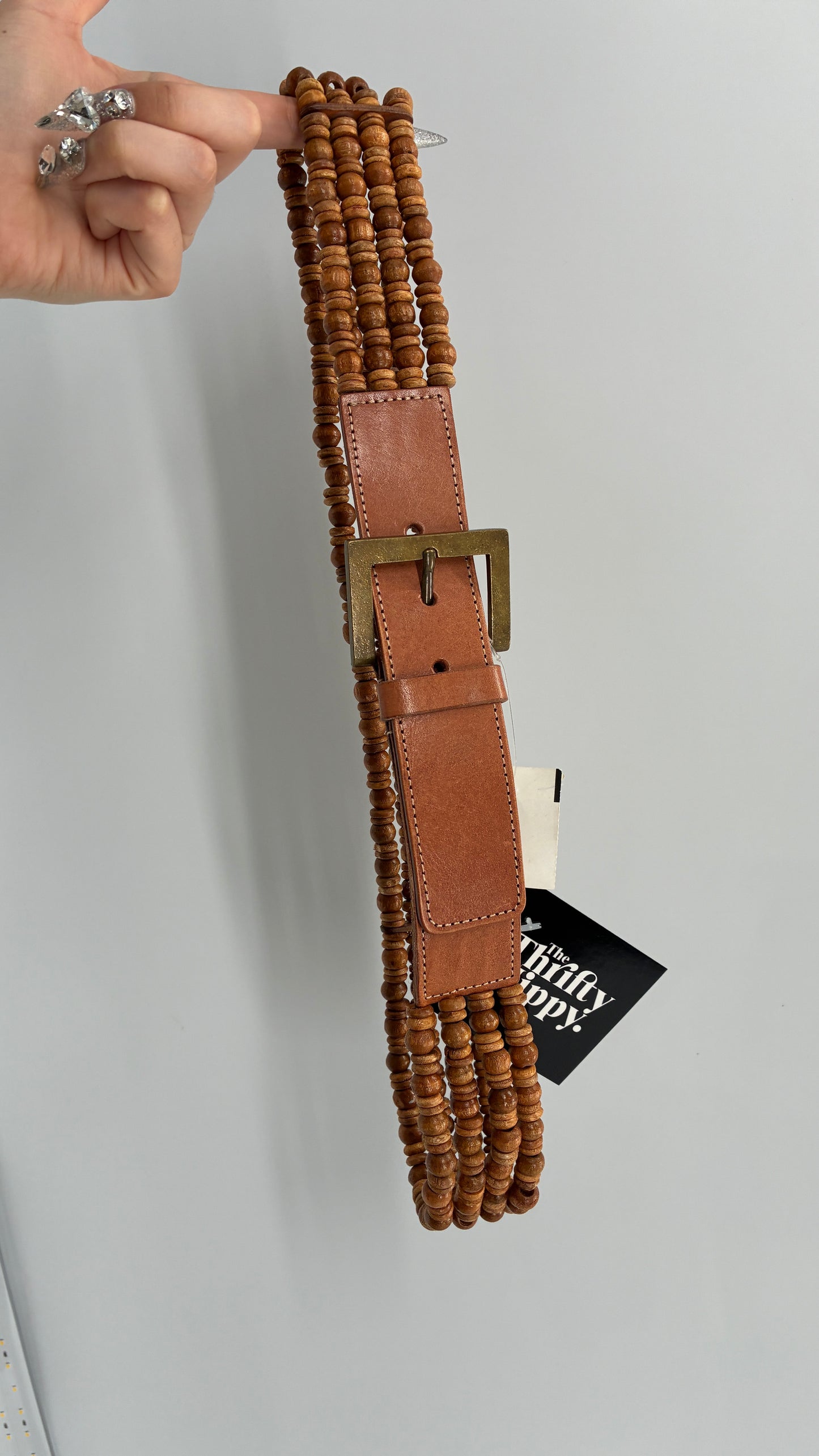 Vintage Leather, Beaded Belt with Tags Attached (Medium)