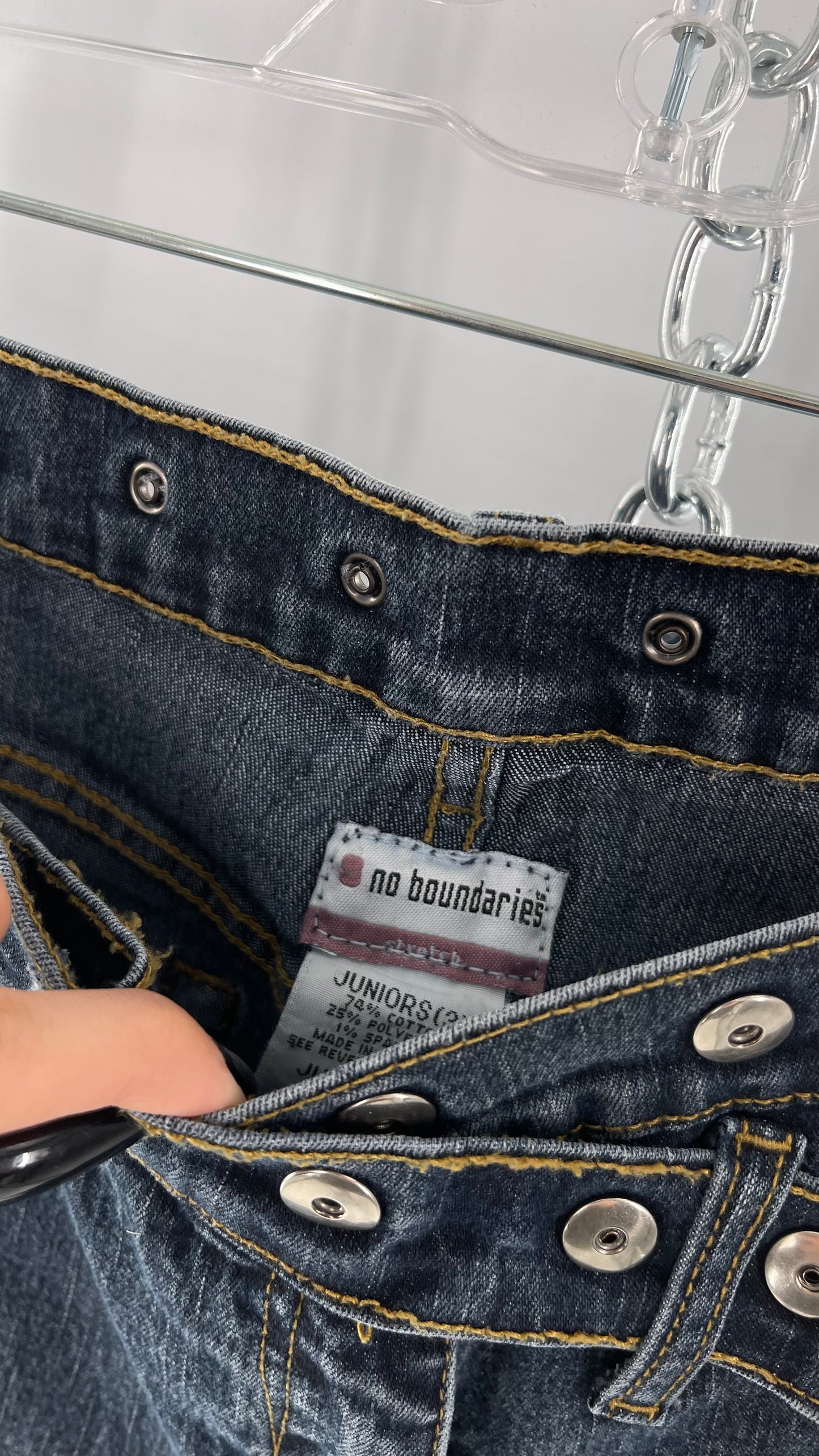Vintage No Boundaries Grayed Jean Kickflares with Silver Metal Studded Waistline (3)
