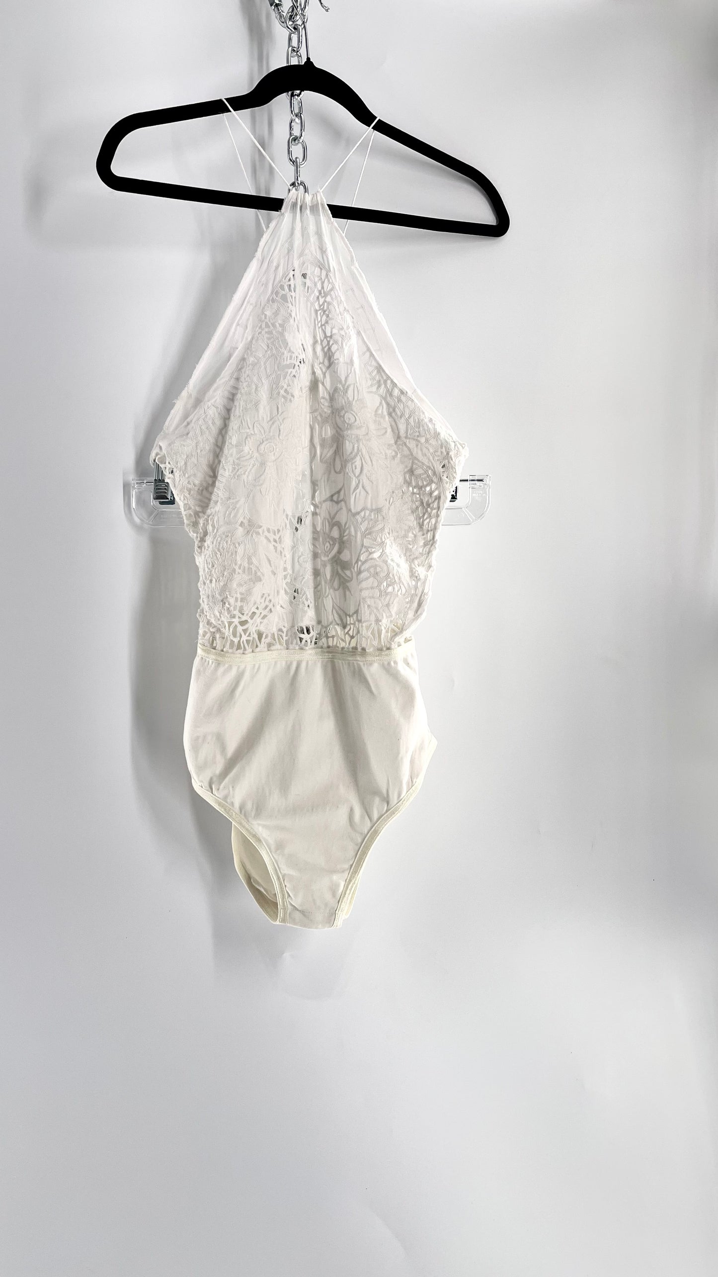 Intimately Free People White Eyelet Lace Open Back Bodysuit (Medium)