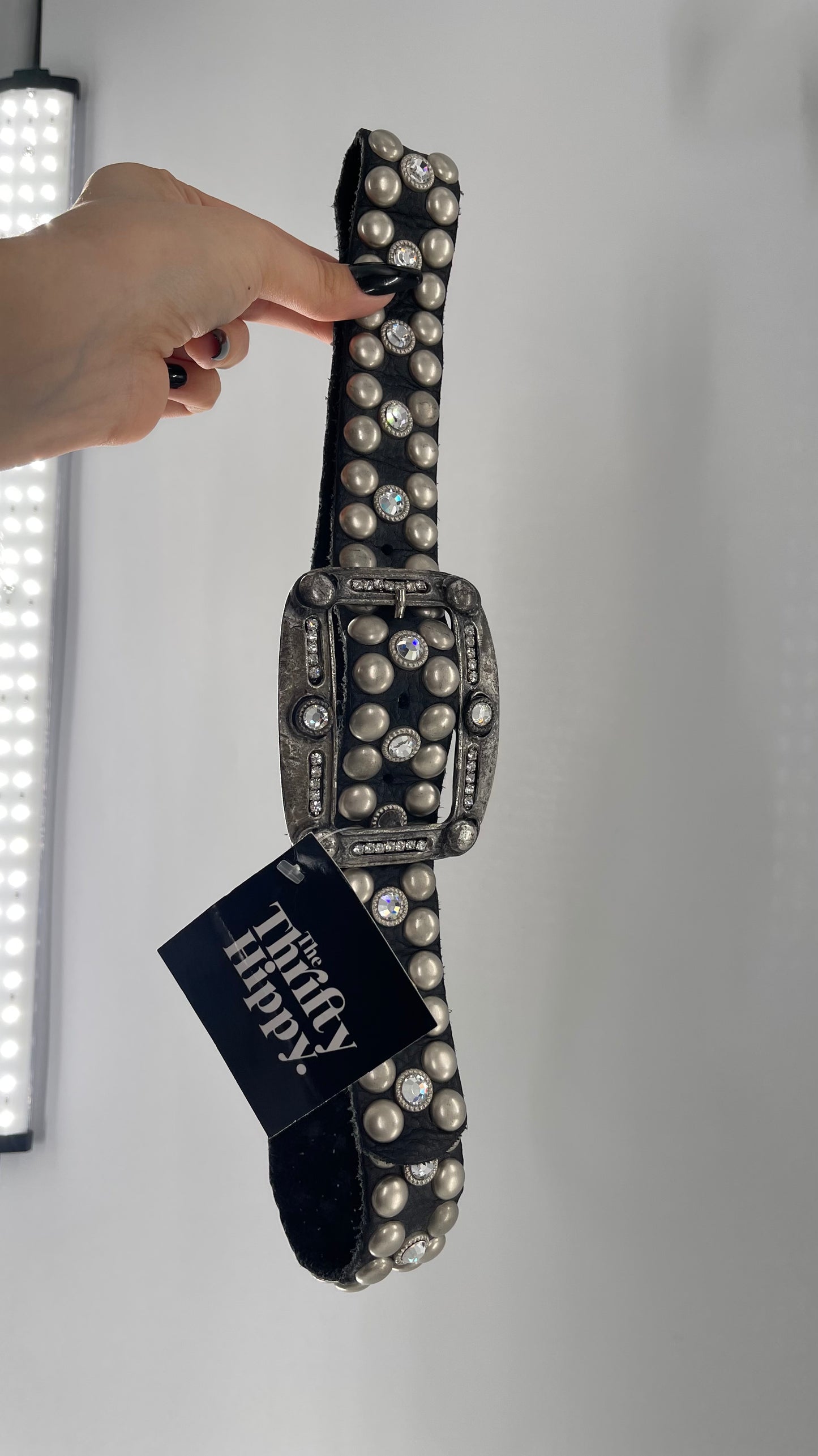 Vintage NEW Swarovski Crystal Iconic Cowboy Belt with Studded Leather Detailing (Small)
