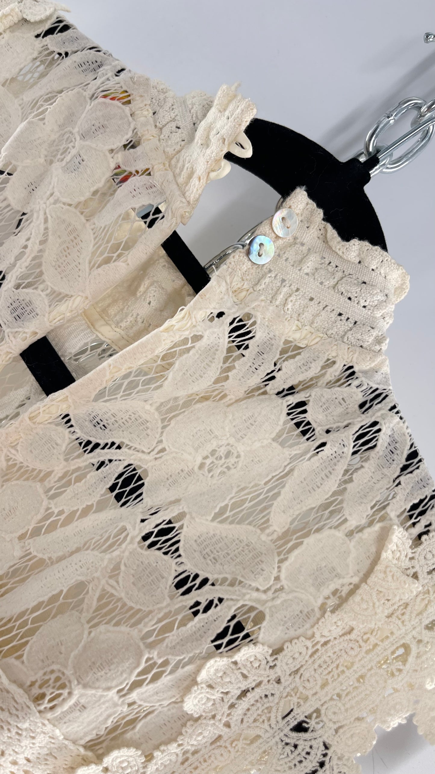 Eri + Ali Anthropologie Velvet Lace MIDI Dress with High Neckline and Side Bow Ties(XS)