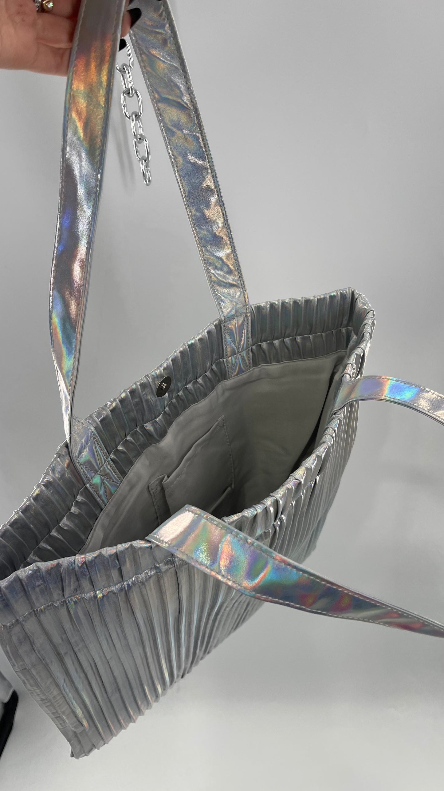 Urban Outfitters Silver Iridescent Fluted Tote Bag