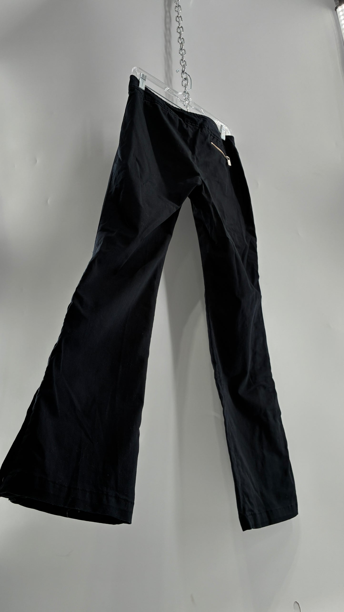 Vintage MICHAEL KORS Black Button Leg Kick Flare Low Rise Pants with Zipper Details and Side Closure (6)