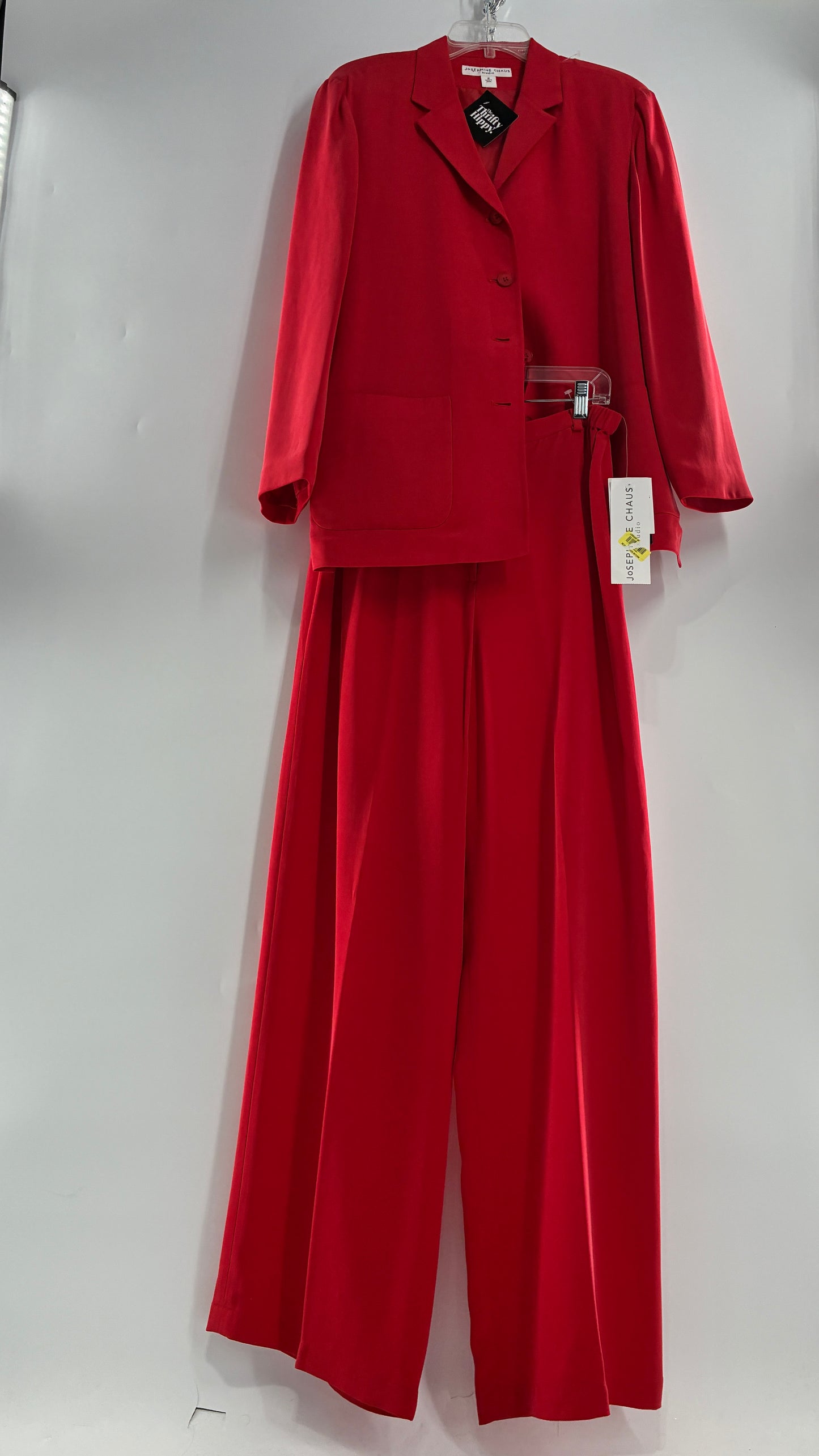 Vintage Josephine Chaus Cayenne 100% Silk Power Blazer and Wide Leg Trouser Set (12)