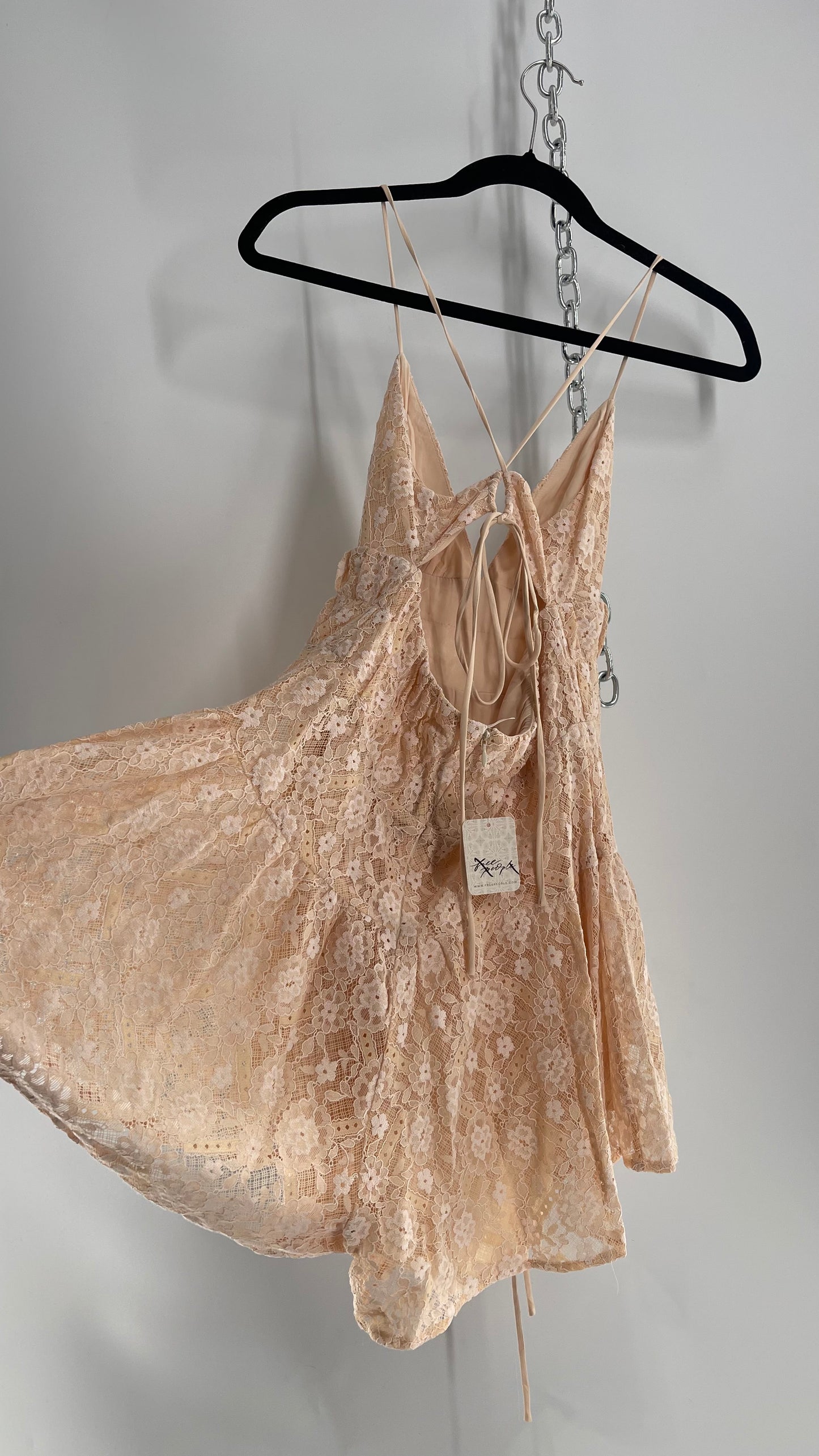 Free People Lexi Strappy Lace Baby Pink Romper with Tags (XS)