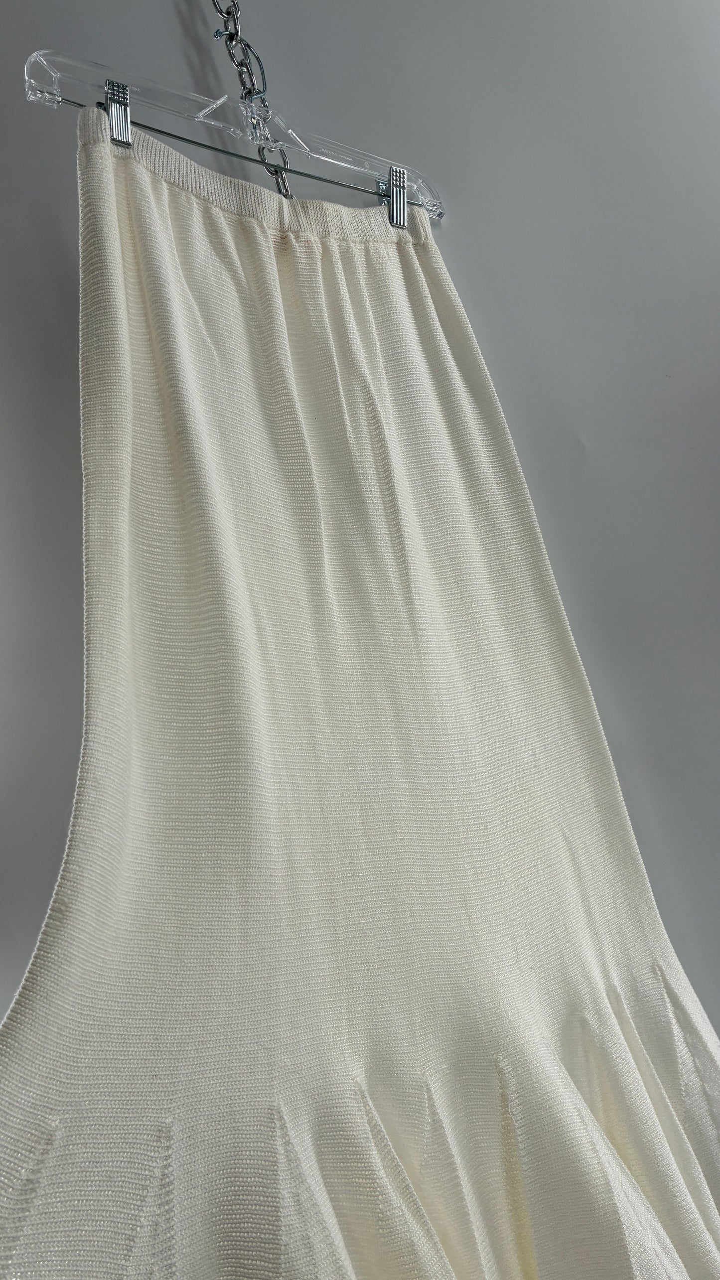 Vintage MARY JANE MARCASIANO White Knit 100% Cotton Made in NY Mermaid Style Skirt (Medium)