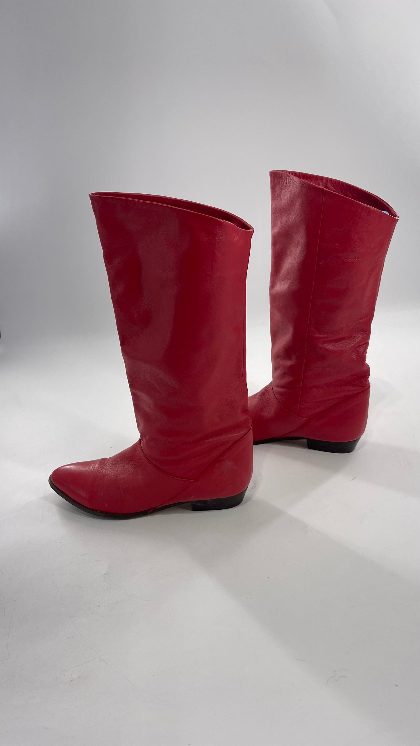 Vintage 1980s Red Argentinian Leather Pointed Toe Baggy Boots (8)