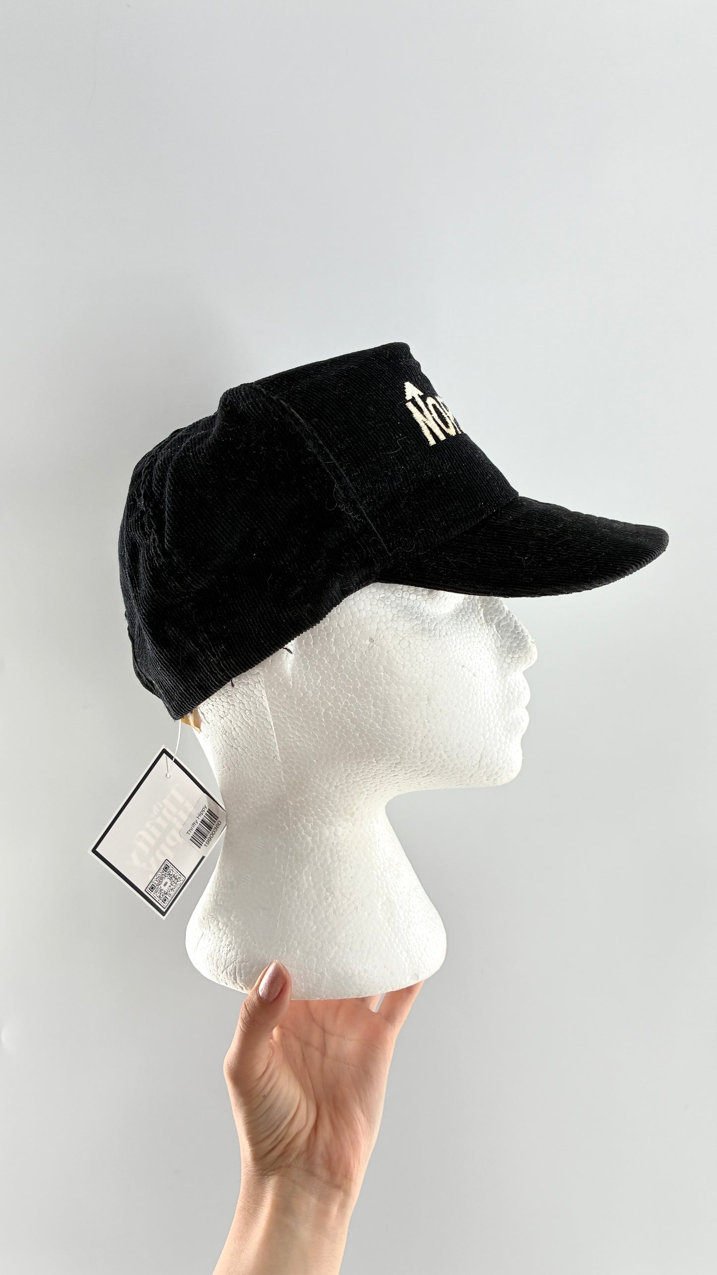 Vintage 1980s NORDICA Sportswear Black Corduroy Embroidered SnapBack Hat