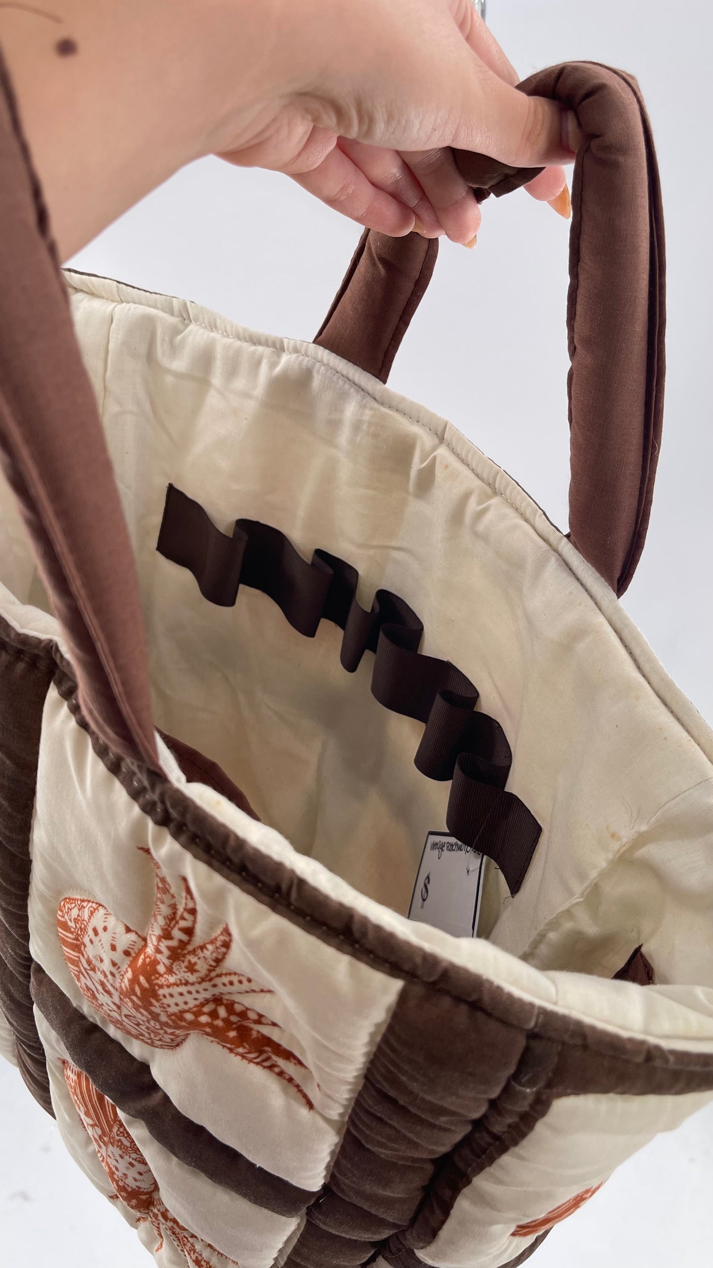 Vintage Patchwork Brown/Orange/Beige Handmade Quilted Tote