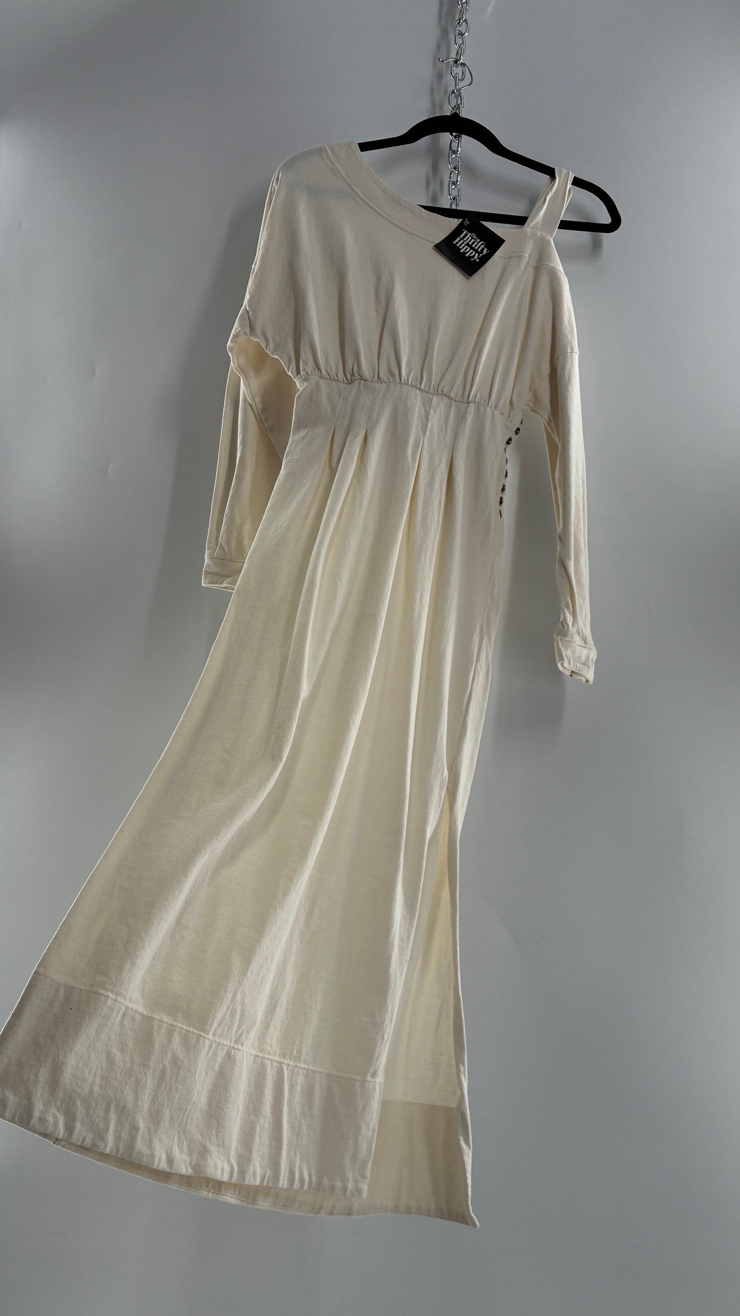 Free People Off White Long Sleeve Maxi Dress with Shoulder Strap (XS)