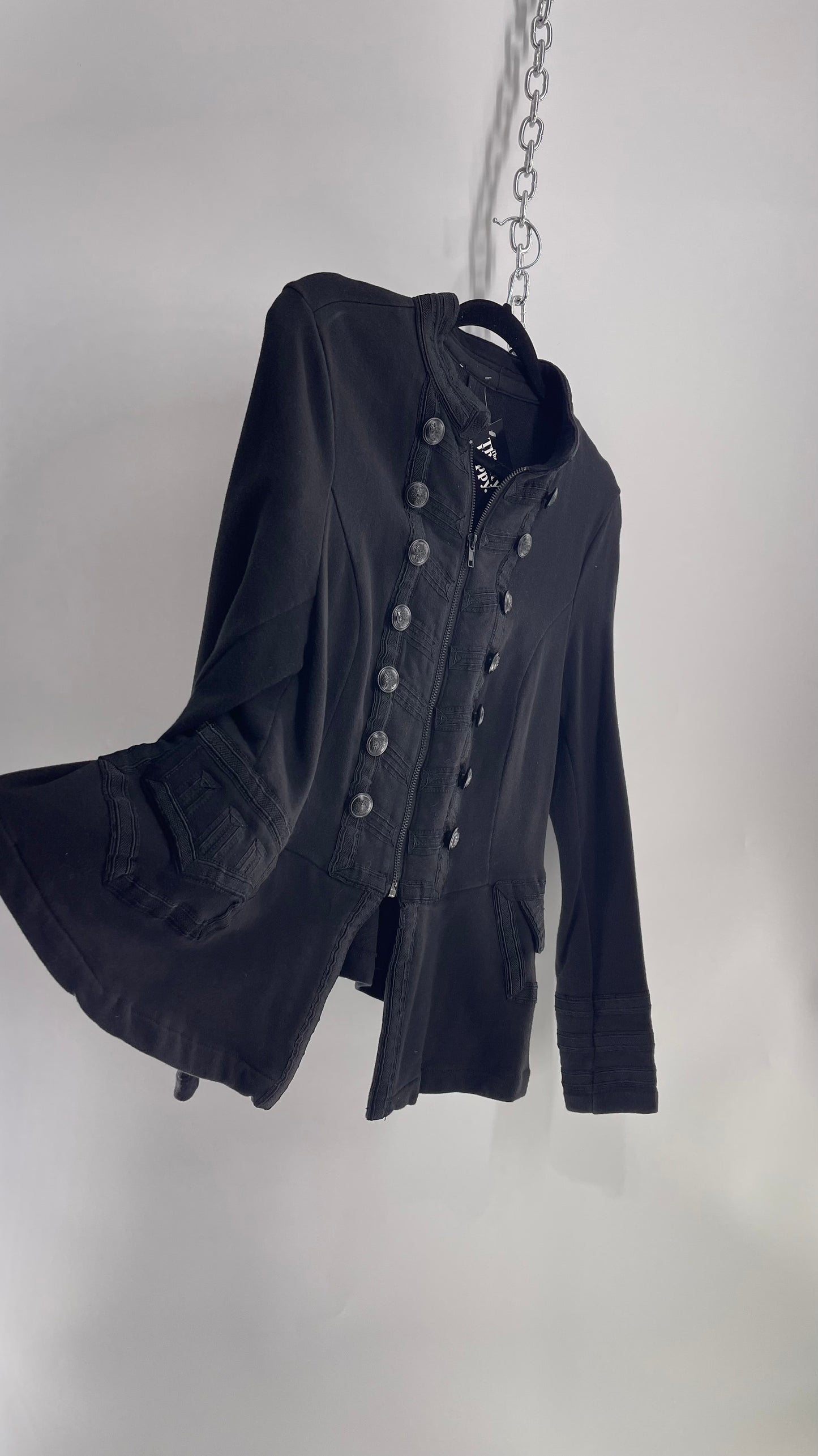 Vintage Black Military Style Button Front Jacket (XL)