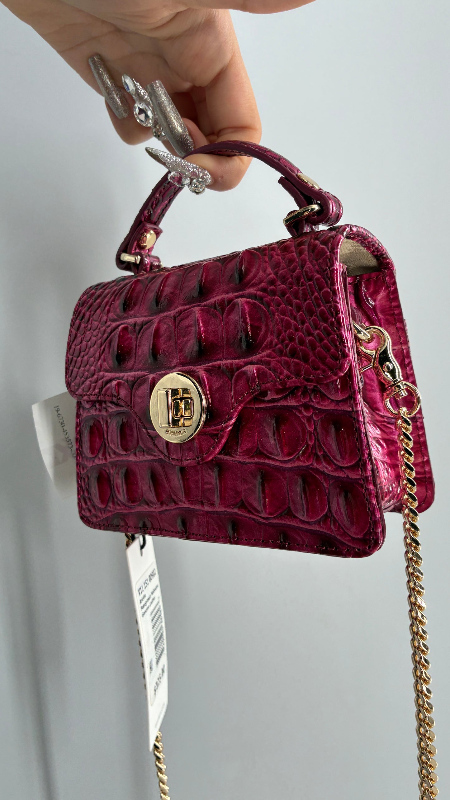BRAHMIN Arietta Pomegranate Melbourne Mini Purse with Tags Attached, Gold Crossbody Chain and Authentication