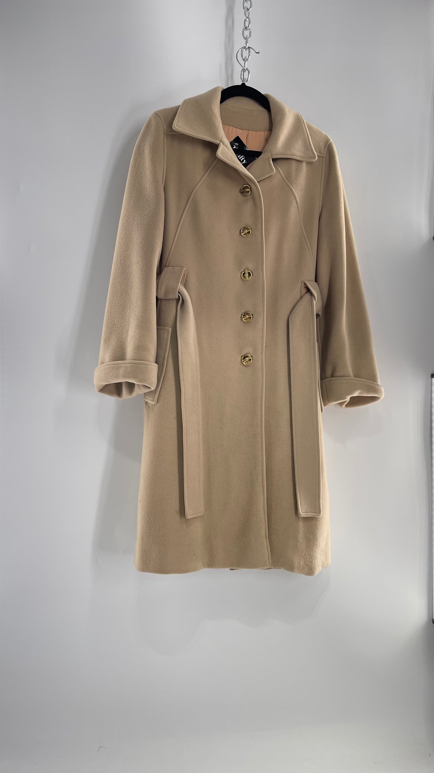 Vintage 100% Amicale Cashmere Beige Cream Coat with Apricot Satin Lining (C) (S/M)