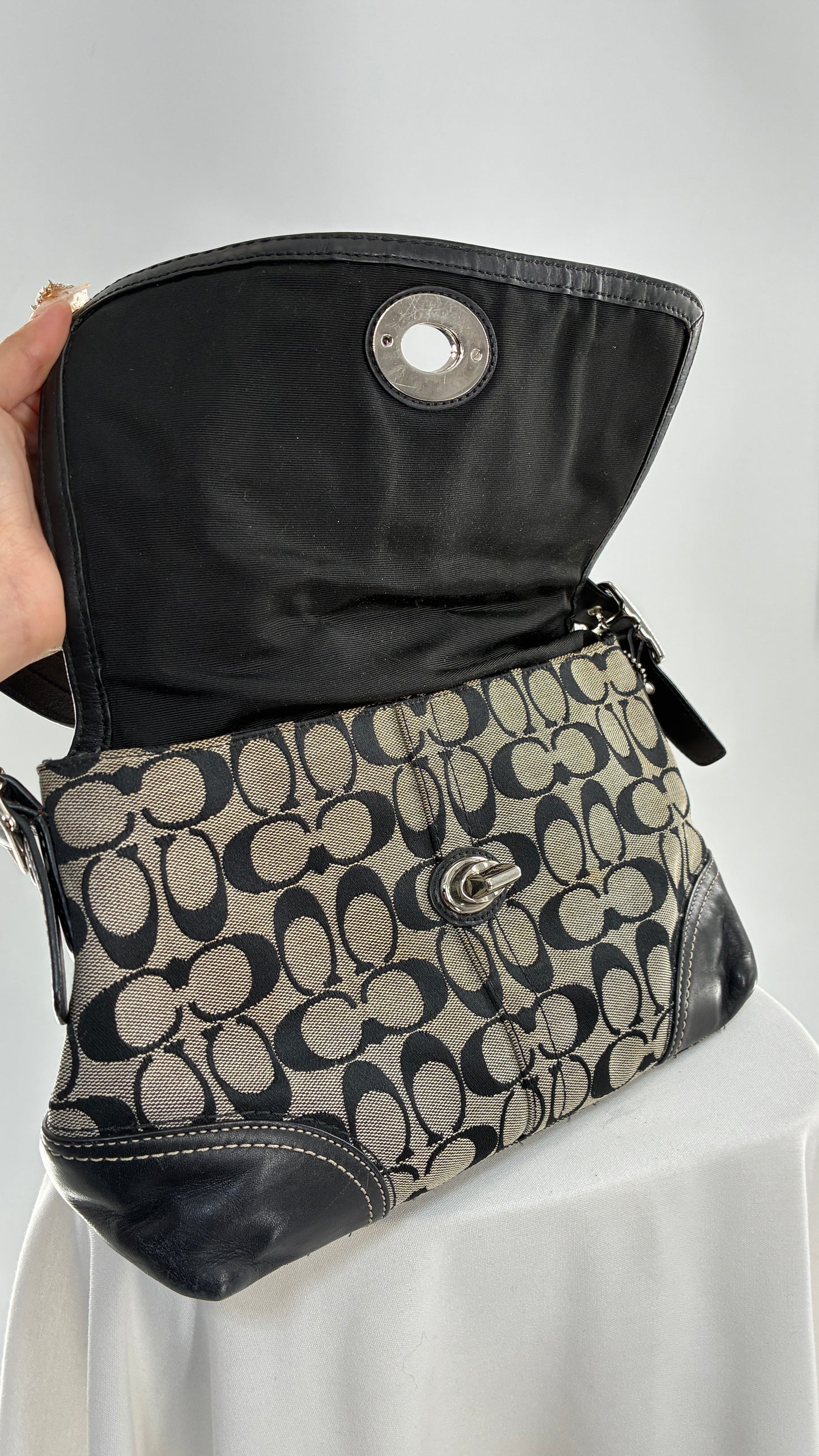 Vintage COACH Hampton Gray and Black Monogram Shoulder Bag