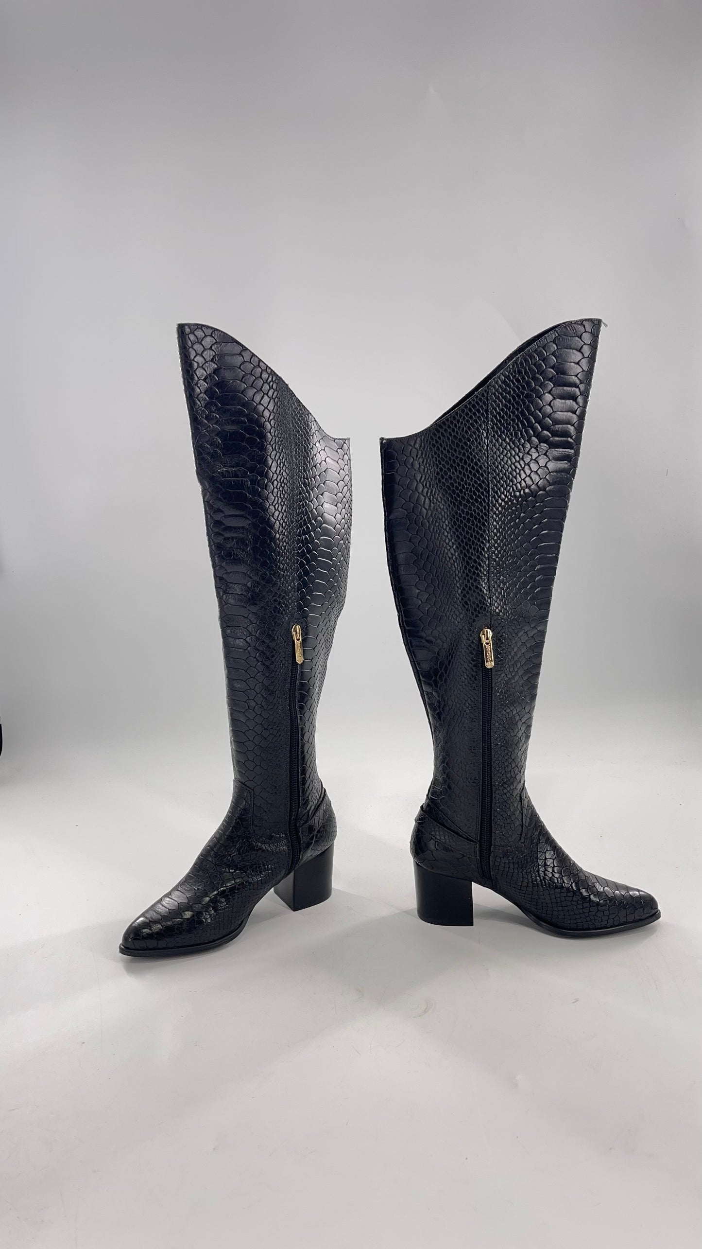 ORCADE Genuine Brazilian Leather Crocodile Embossed/Textured Knee High Boots (5)