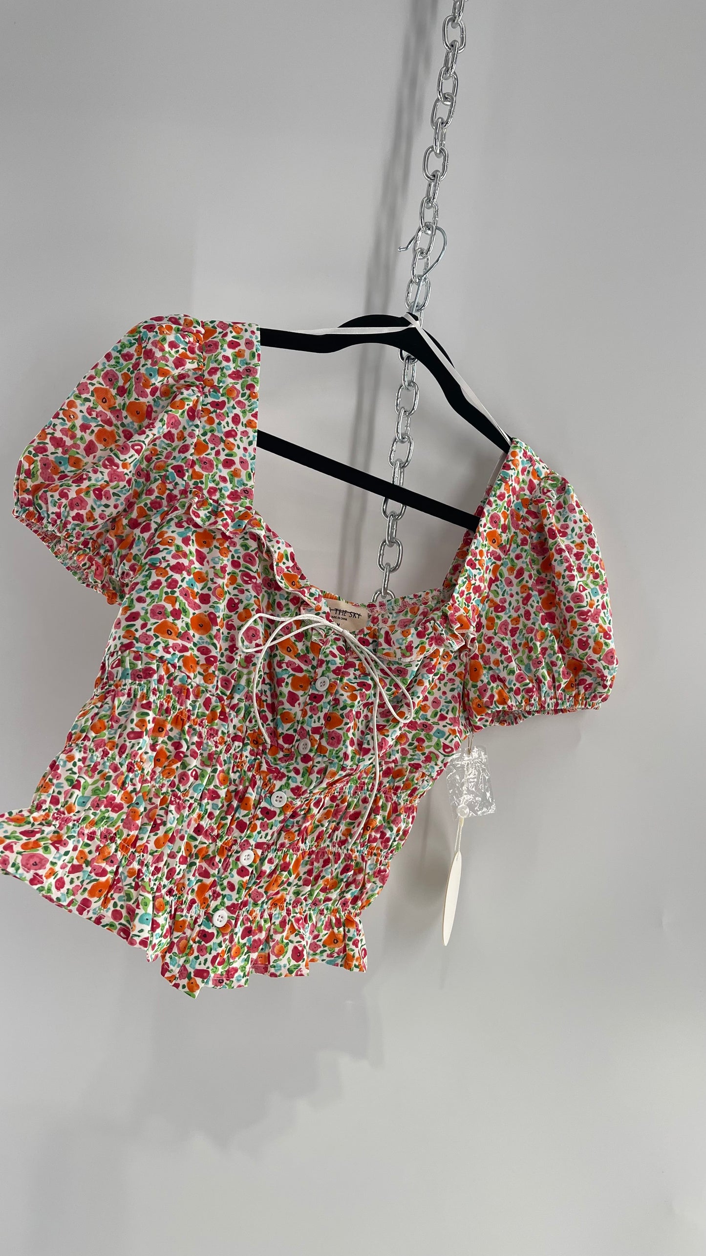 Free People Kiss The Sky Ribbon Bust Floral Prairie Top (Medium)