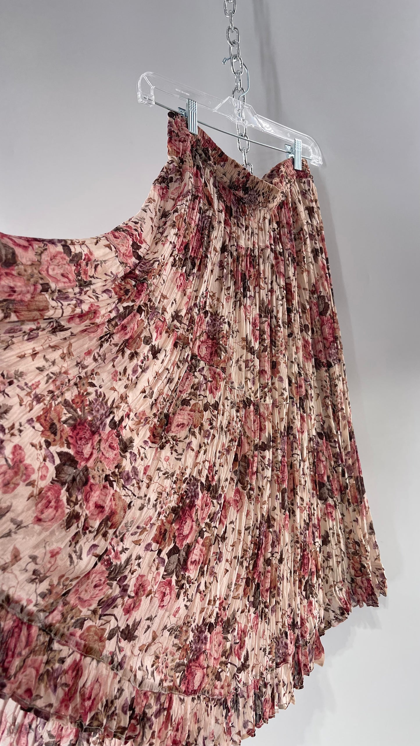 Vintage Hand Made Romantic Pink Floral Skirt (L)