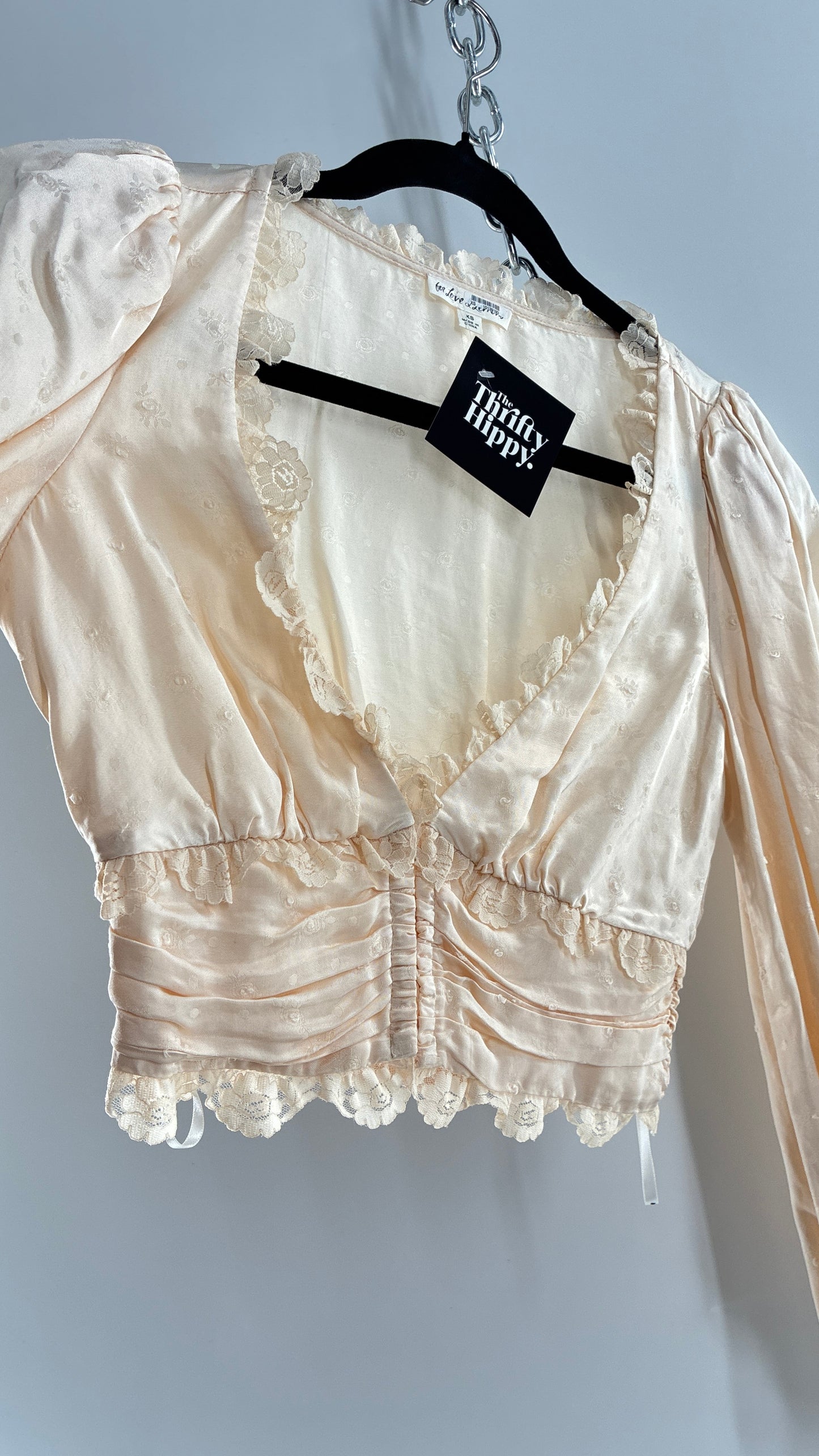 For Love & Lemons Ivory Balloon Sleeve Ruched Waist Blouse (XS)