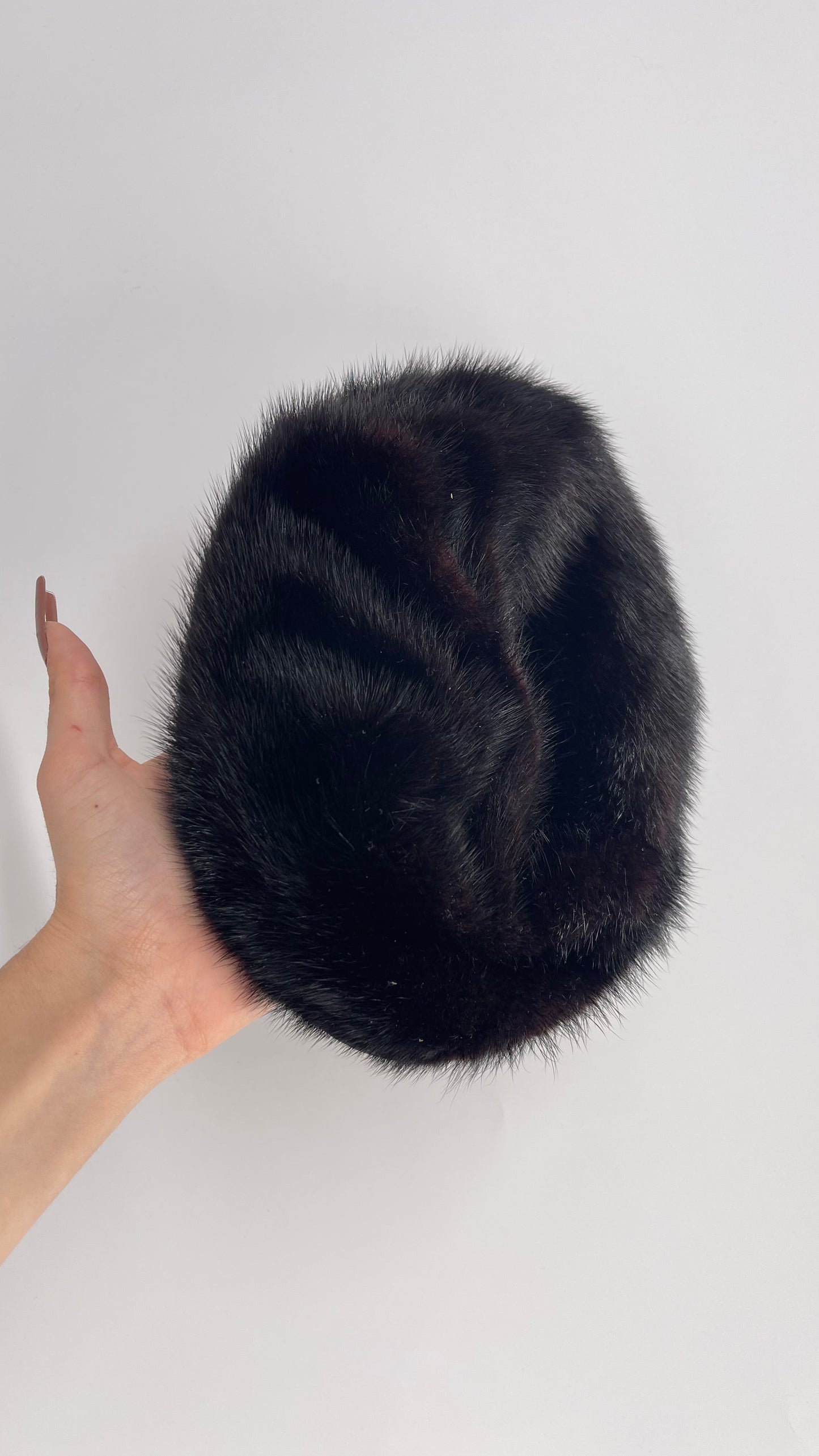 Vintage Genuine Fur Beret with Black Leather Inner Trim