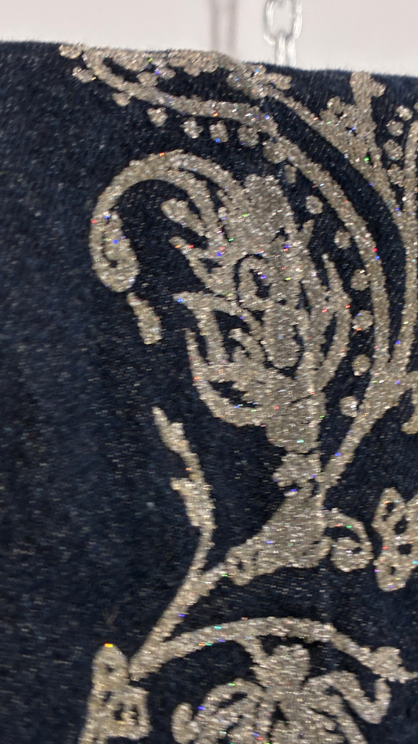 Vintage EXPRESS JEANS Dark Wash with Iridescent, Embellished, Textured Design Running Down Pant Leg (3/4)