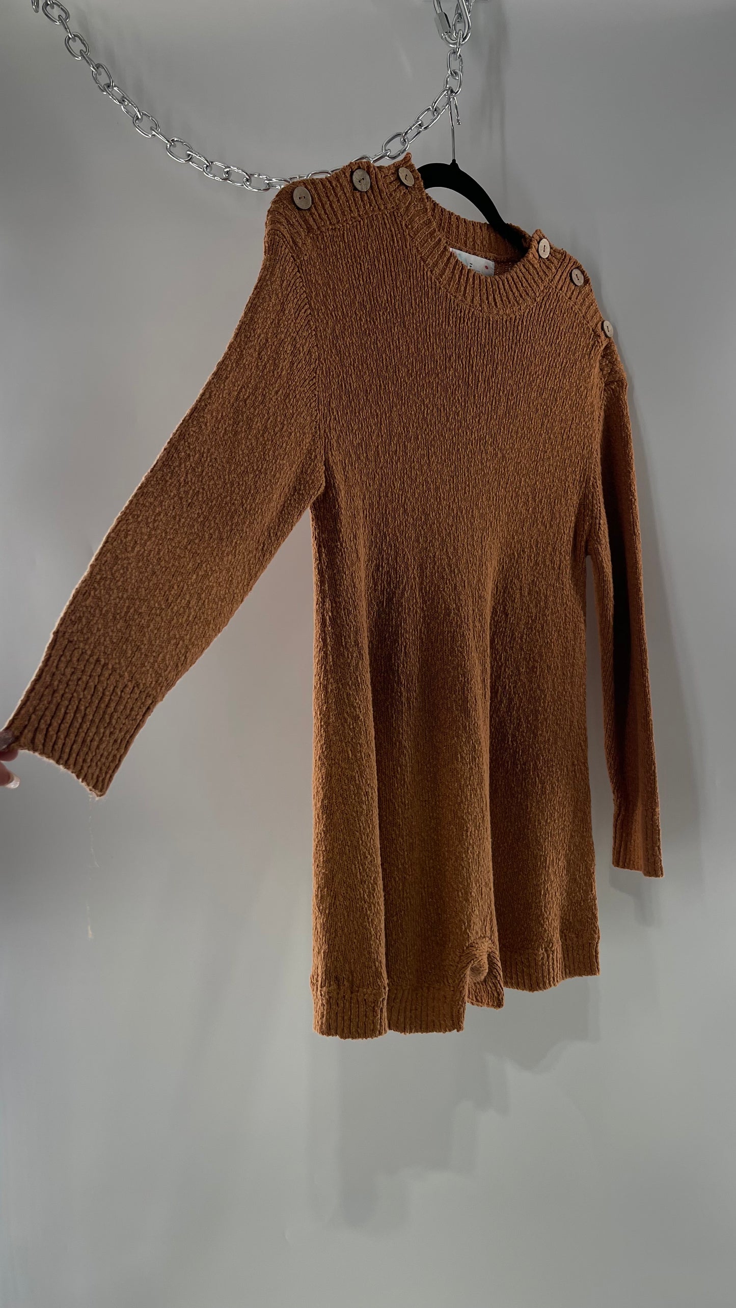 Free People Mustard/Tan Knit Button Shoulder Romper/Playsuit/Jumpsuit (XS)