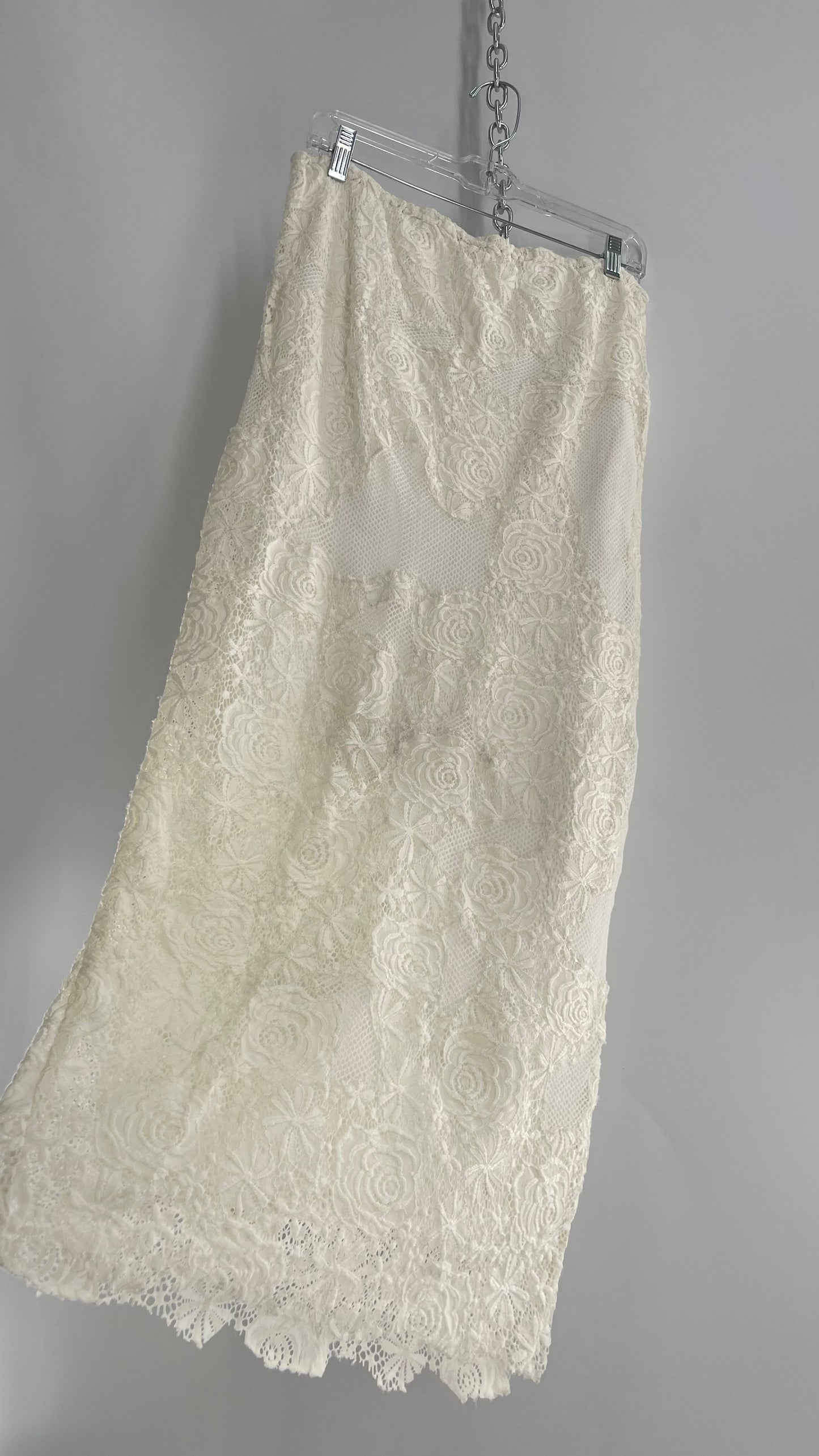 Free People White Mesh and Lace Long Skirt (Small)