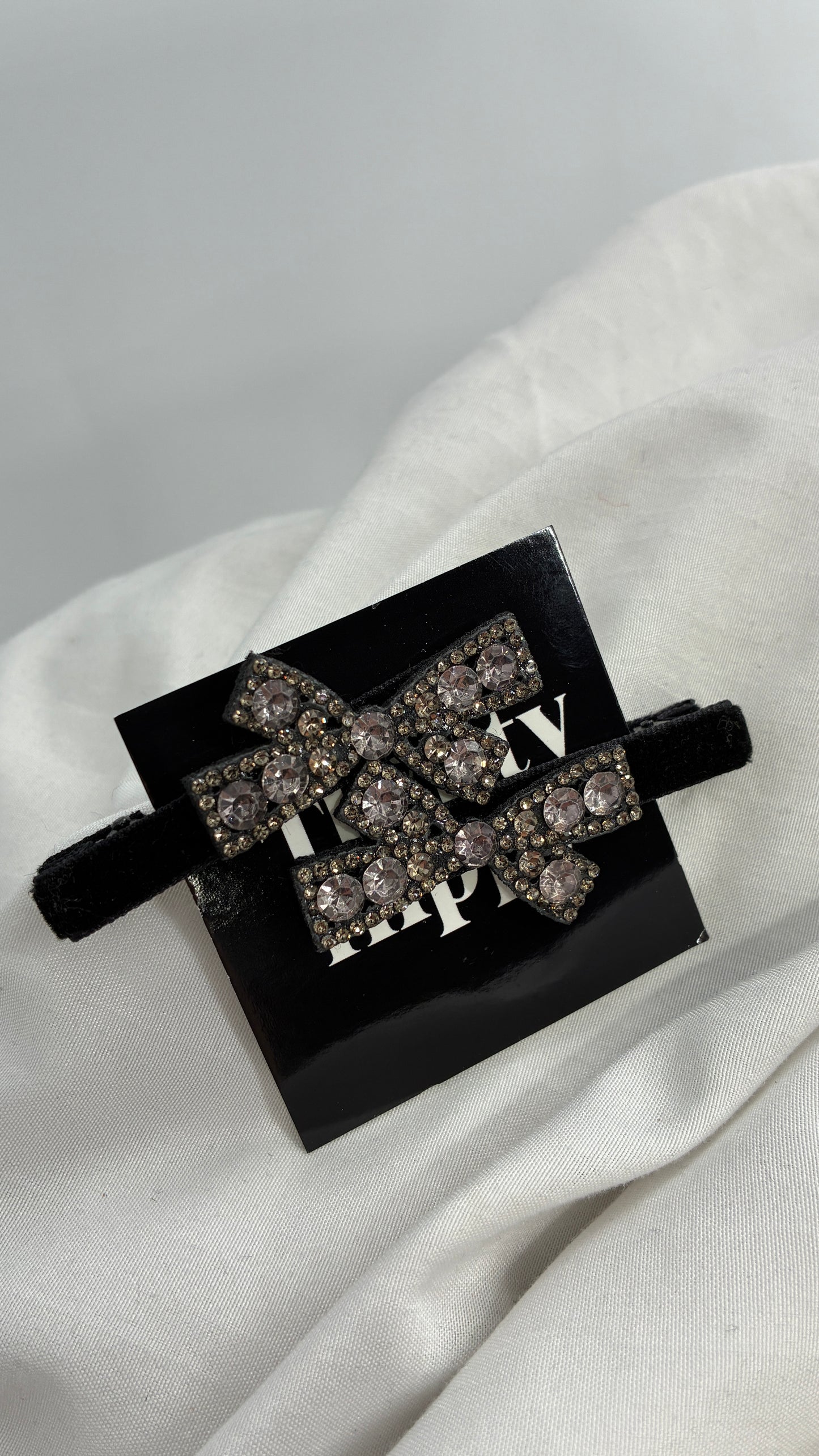 Black Velour Bow Rhinestone Hair Clips