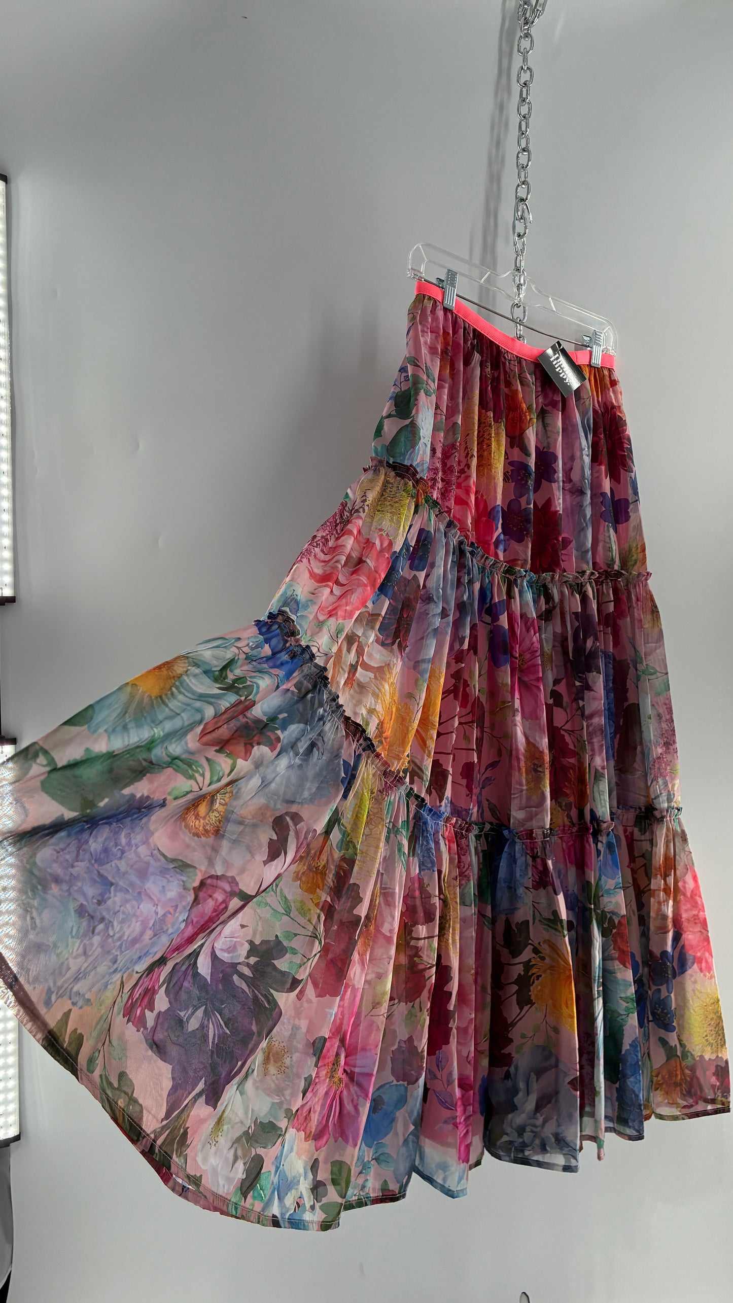 Handmade Floral Overlay Tiered Voluminous Skirt (Medium)
