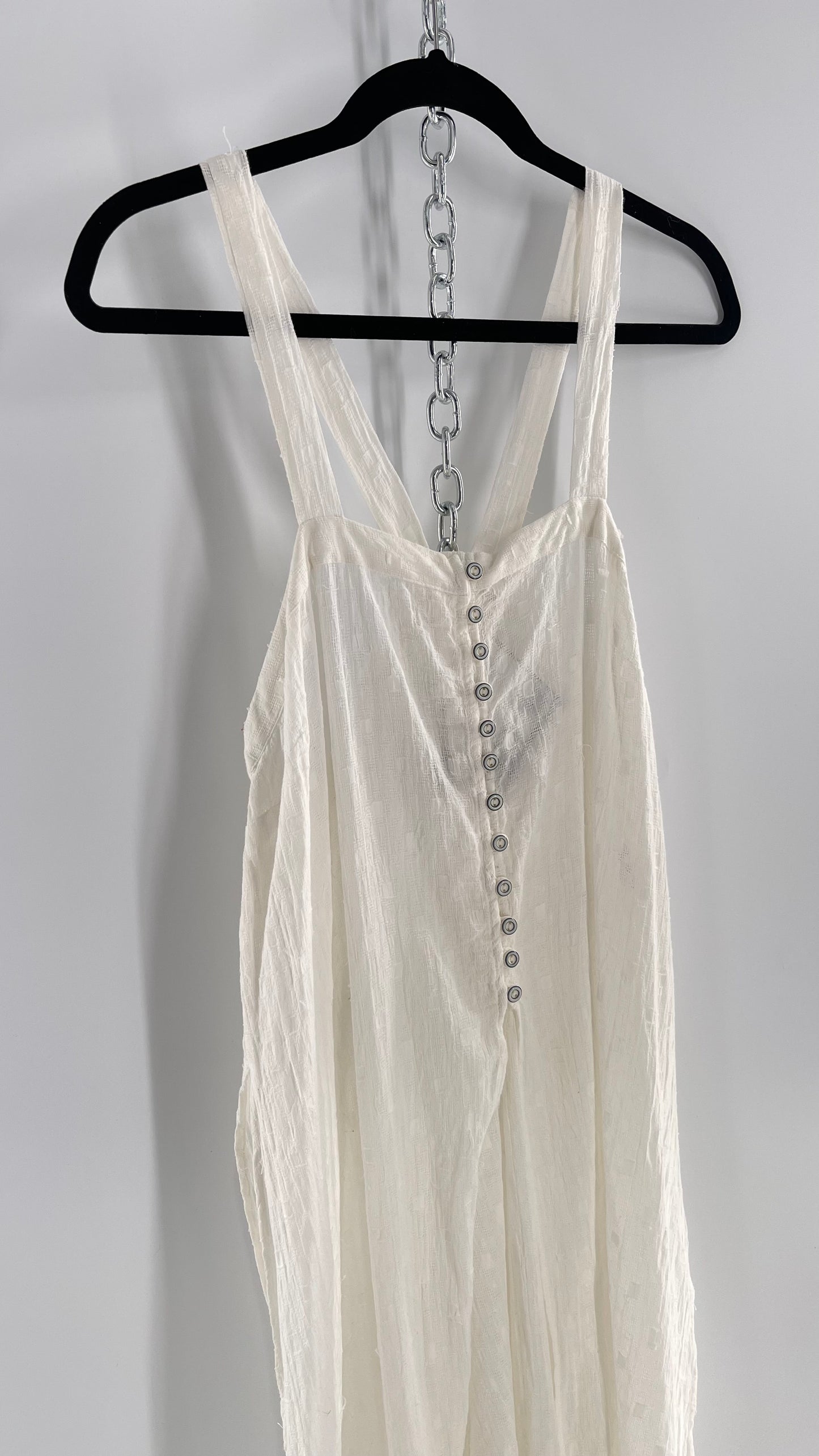 Anthropologie White Sweeping and Vented Button Front Tank (Large)
