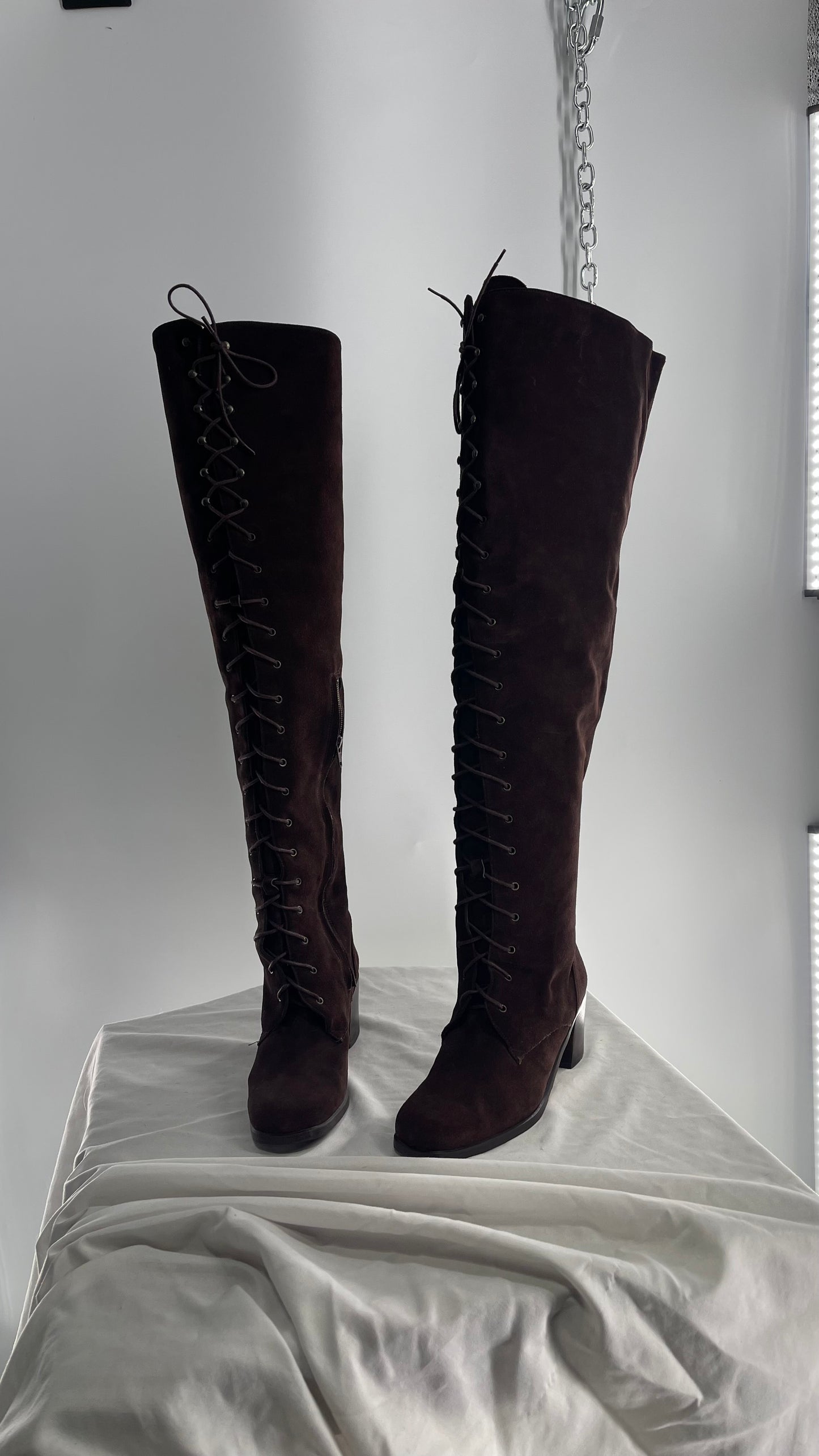Vintage Kenneth Cole Over the Knee Brown Genuine Suede Leather Combat Boots (8.5)