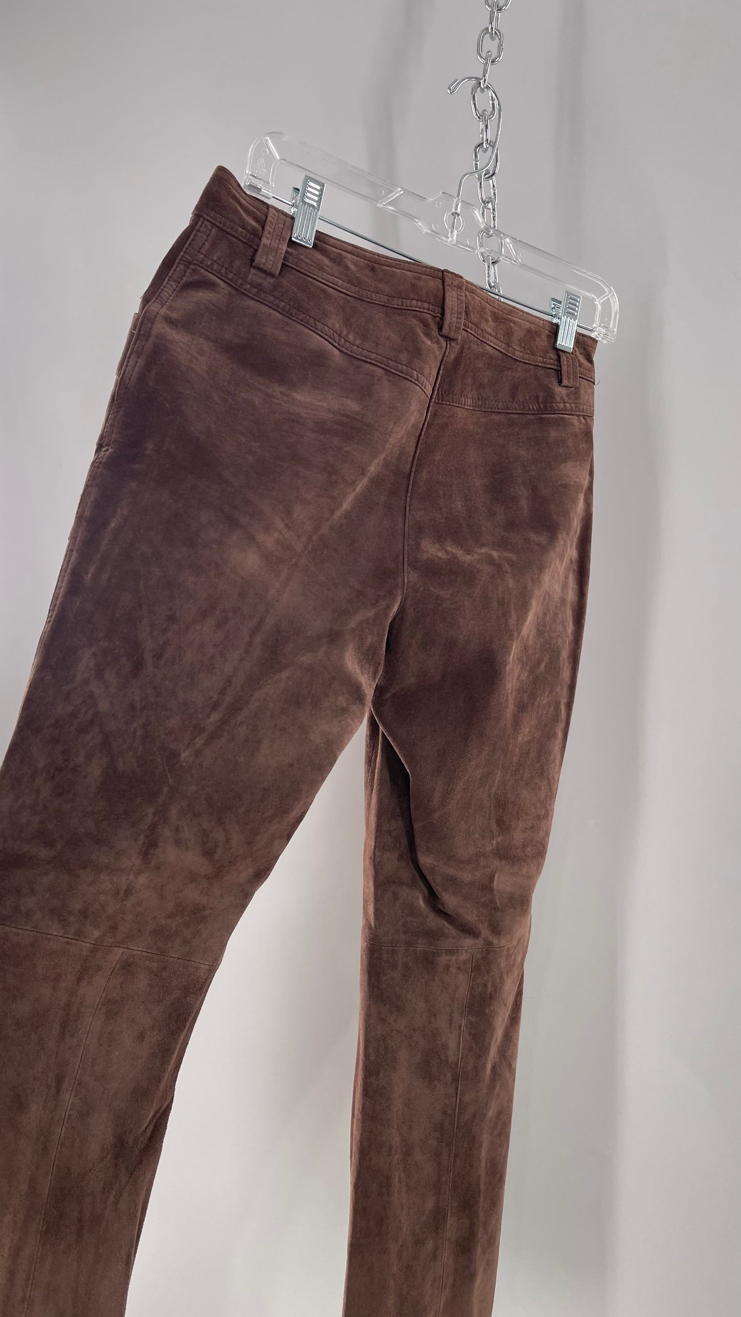 Vintage Context Petit Brown Suede Straight Leg Cargos with Pockets and Bronze Zippers (8P)