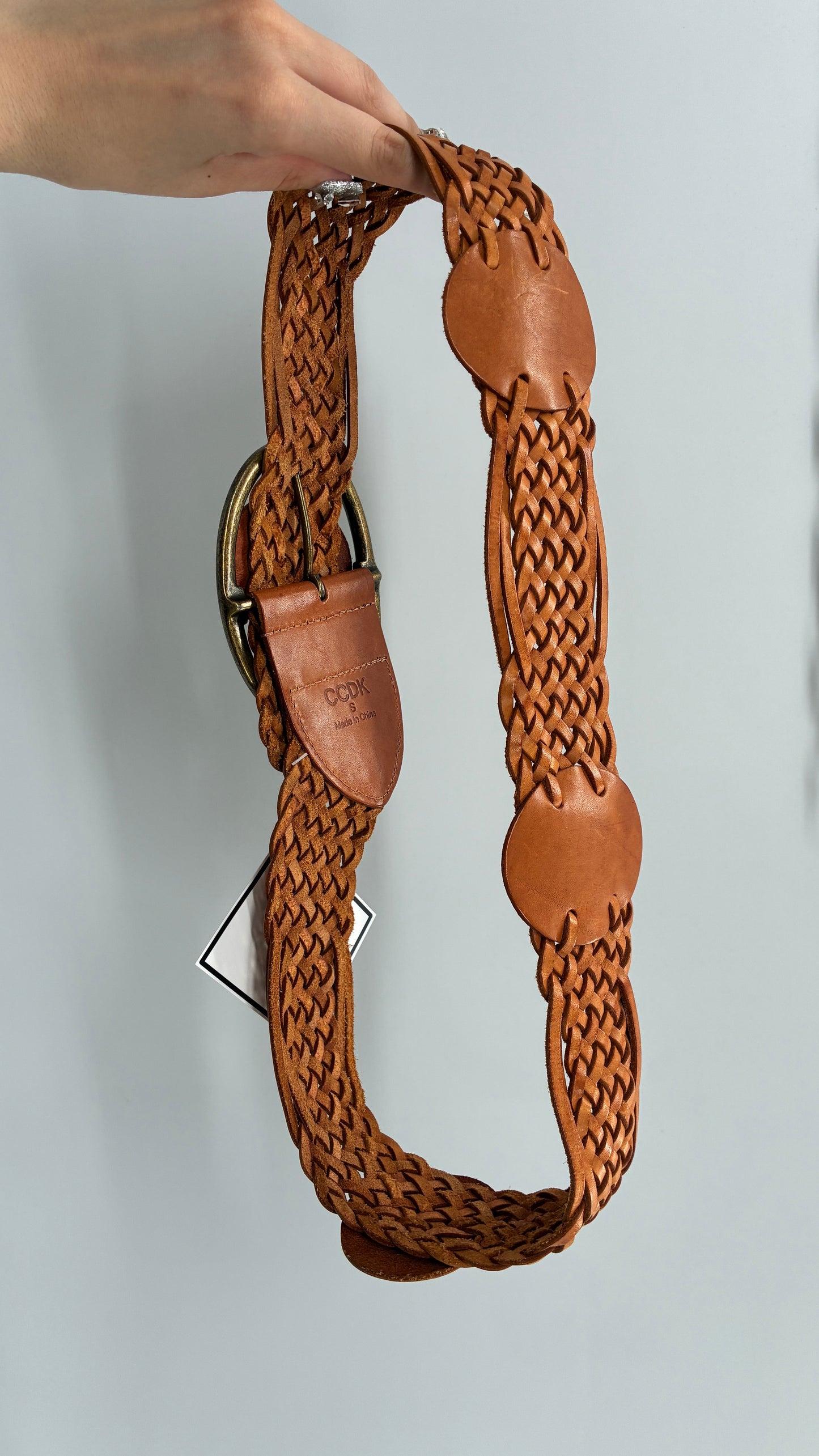Vintage CCDK Brown Braided Belt with Oversized Silver Buckle (Small)