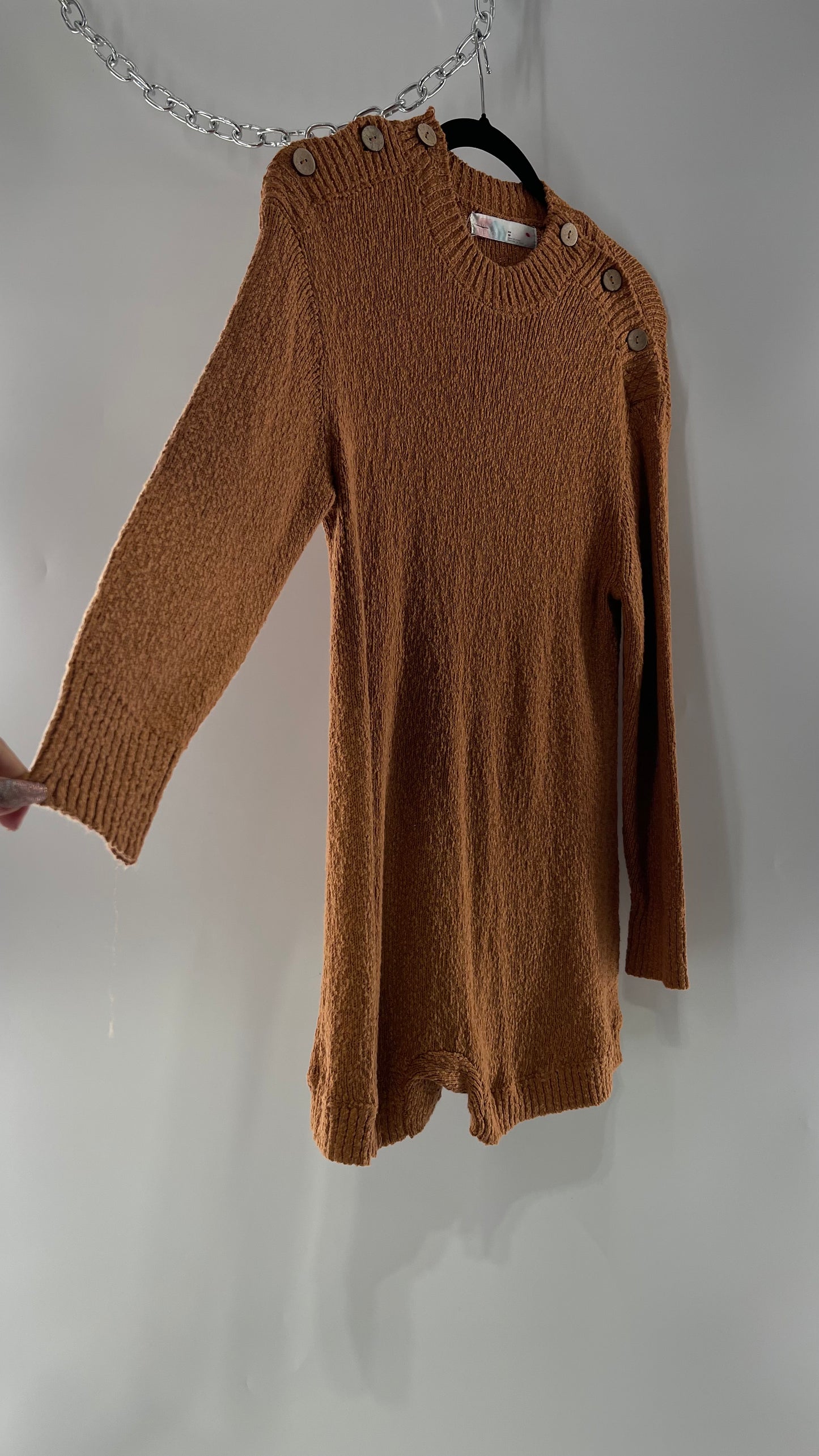 Free People Mustard/Tan Knit Button Shoulder Romper/Playsuit/Jumpsuit (XS)