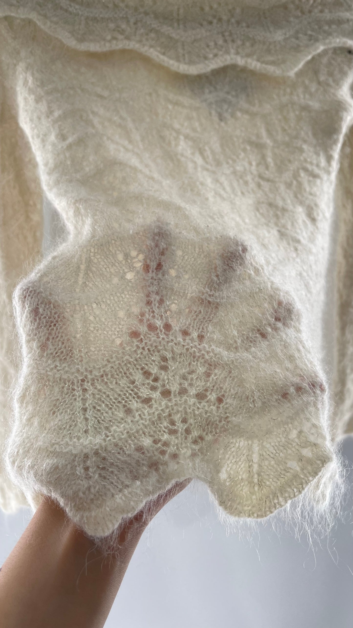 Vintage Ivory Off White Lace Knit Off the Shoulder Sweater Top (Medium)