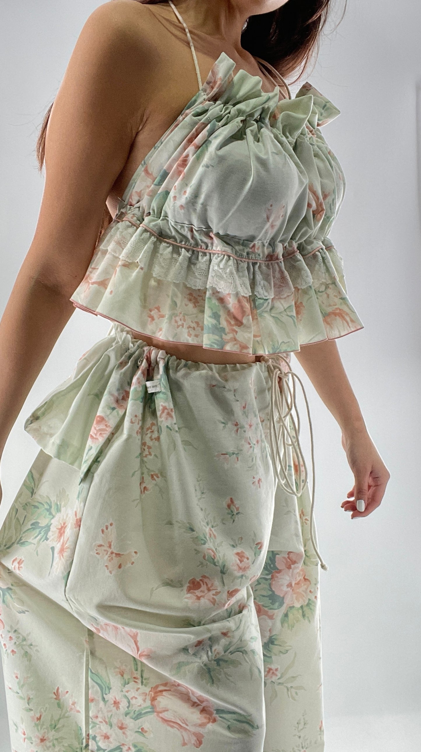Vintage Set Covered in Delicate Dainty Florals, Butterflies, and Ruffles (One Size, Adjustable)