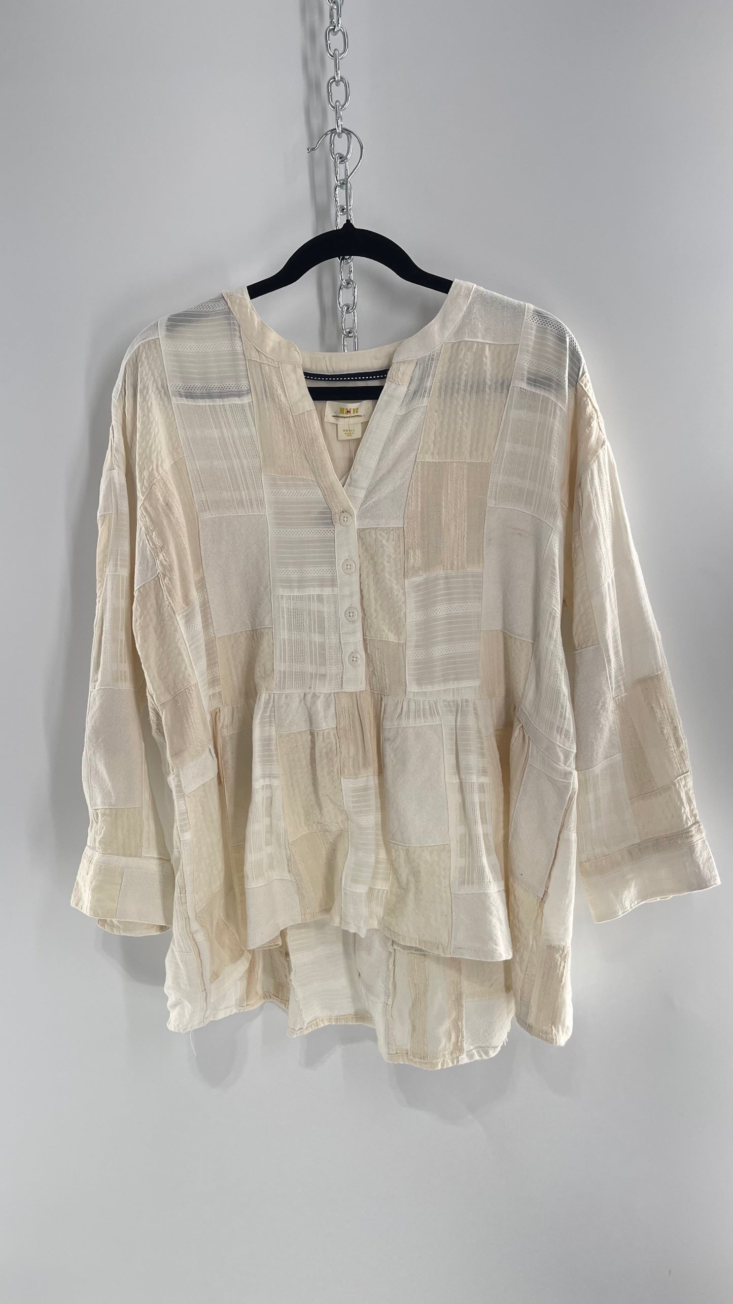 Anthropologie Patchwork Off White Voluminous Blouse with Tags Attached (Small)